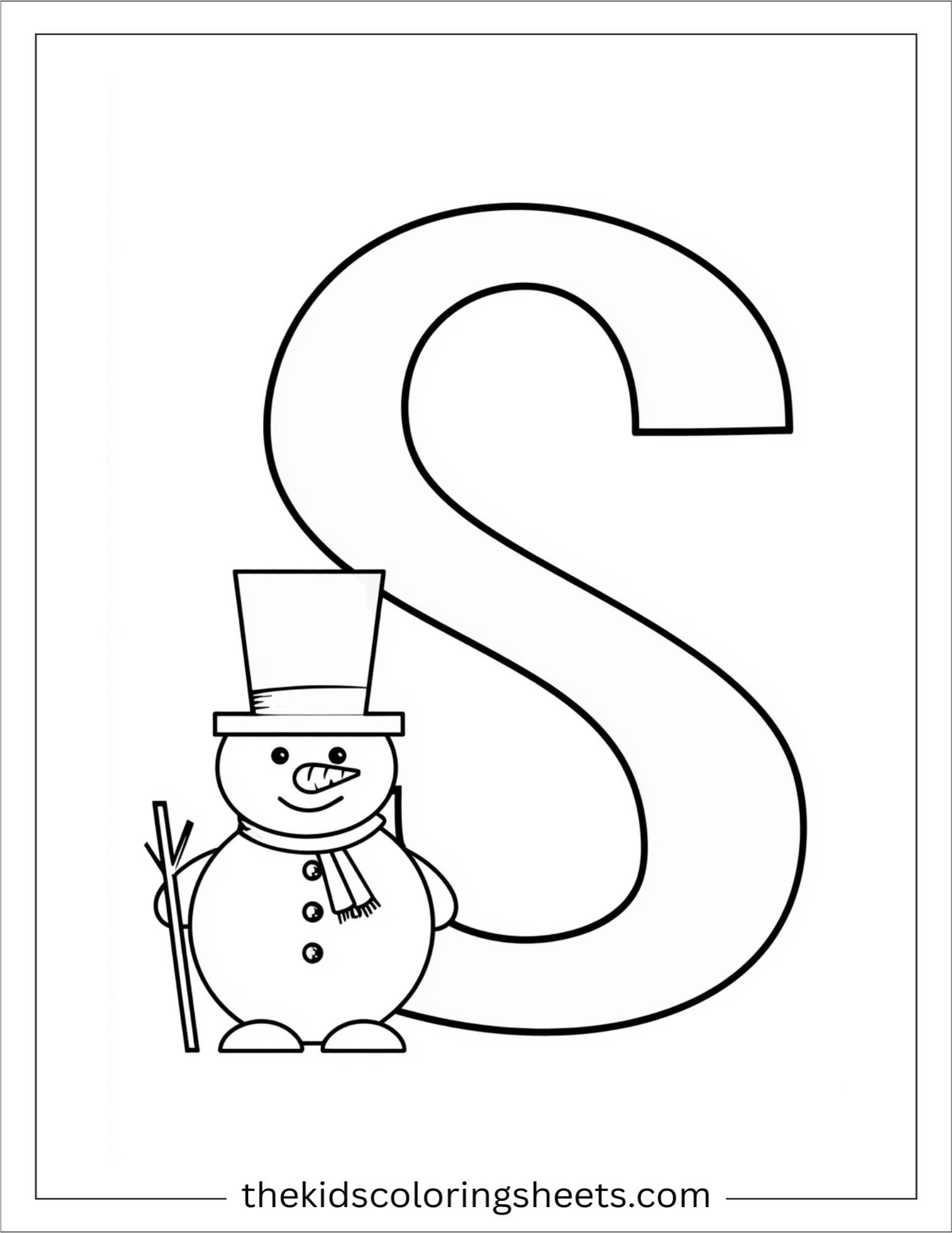 alphabet S snowman hat coloring page