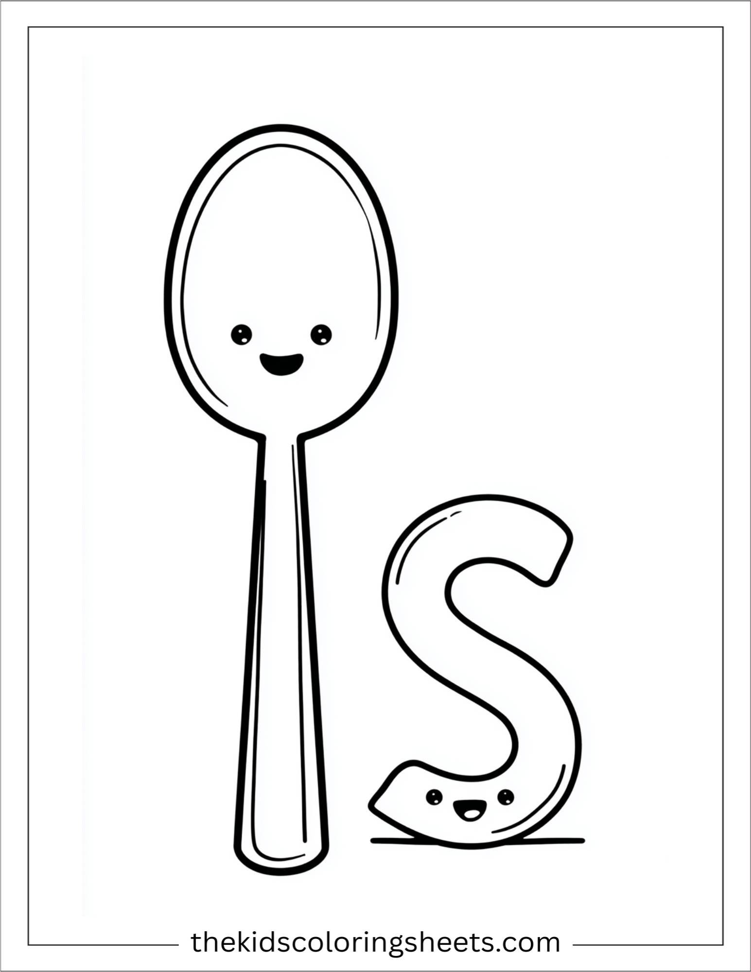 alphabet S spoon coloring page