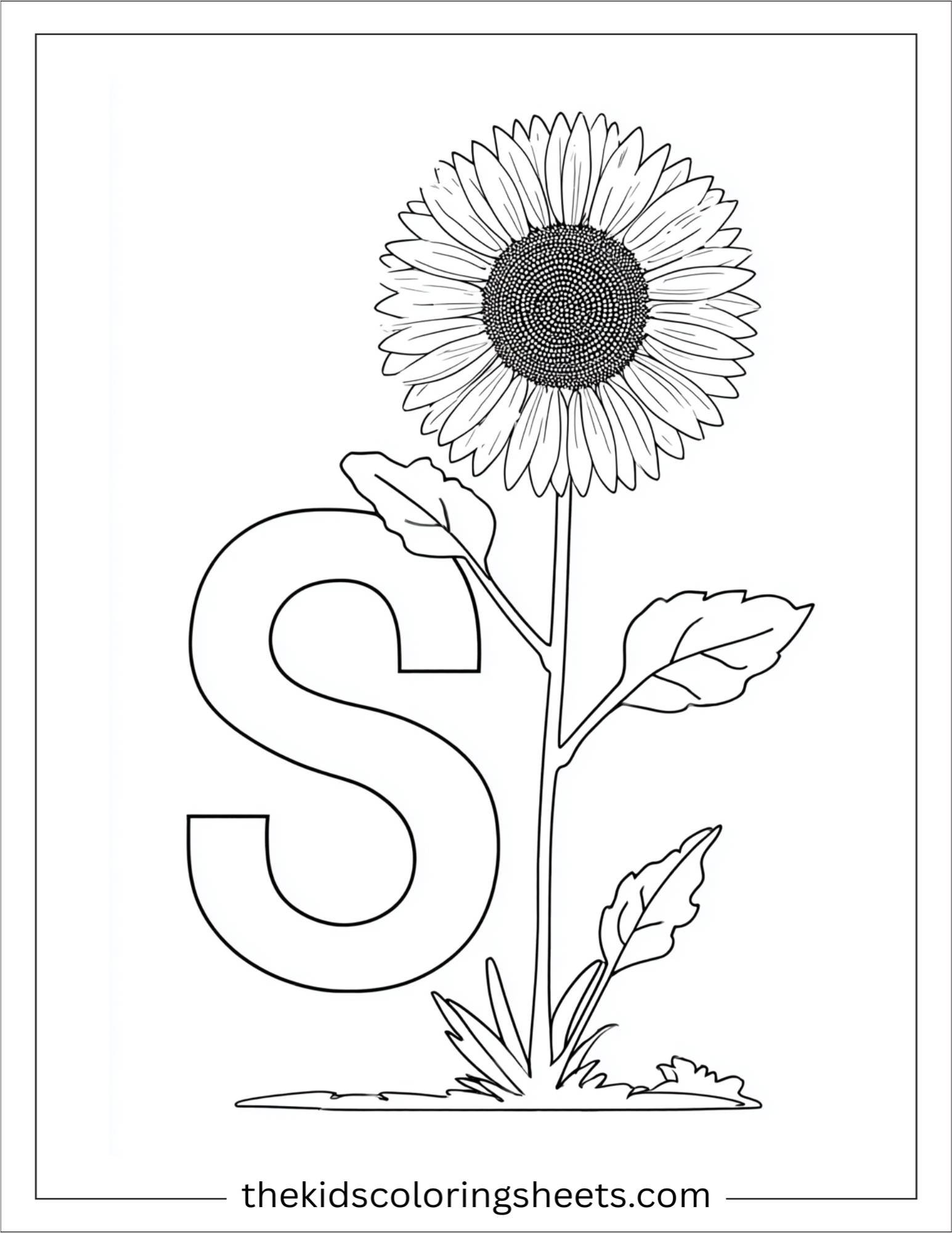 alphabet S sunflower coloring page