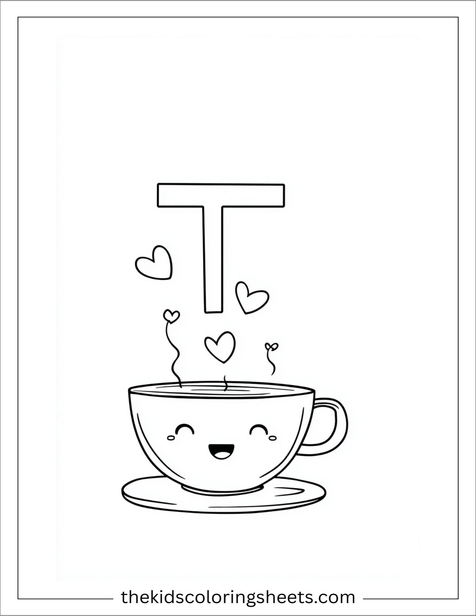 alphabet T teacup coloring page