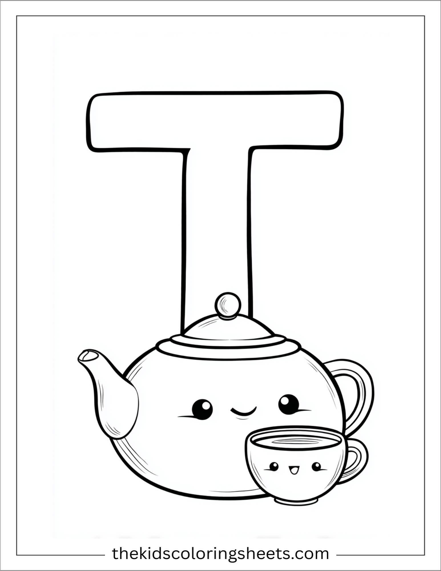 alphabet T teapot coloring page