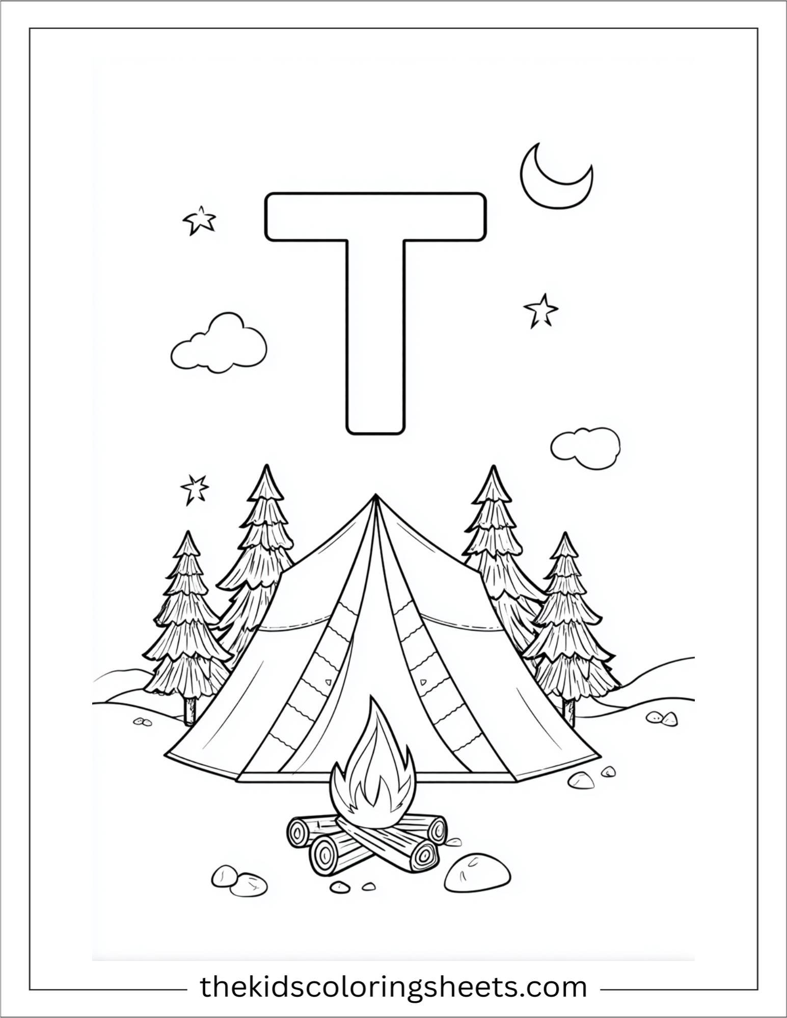 alphabet T tent camp coloring page