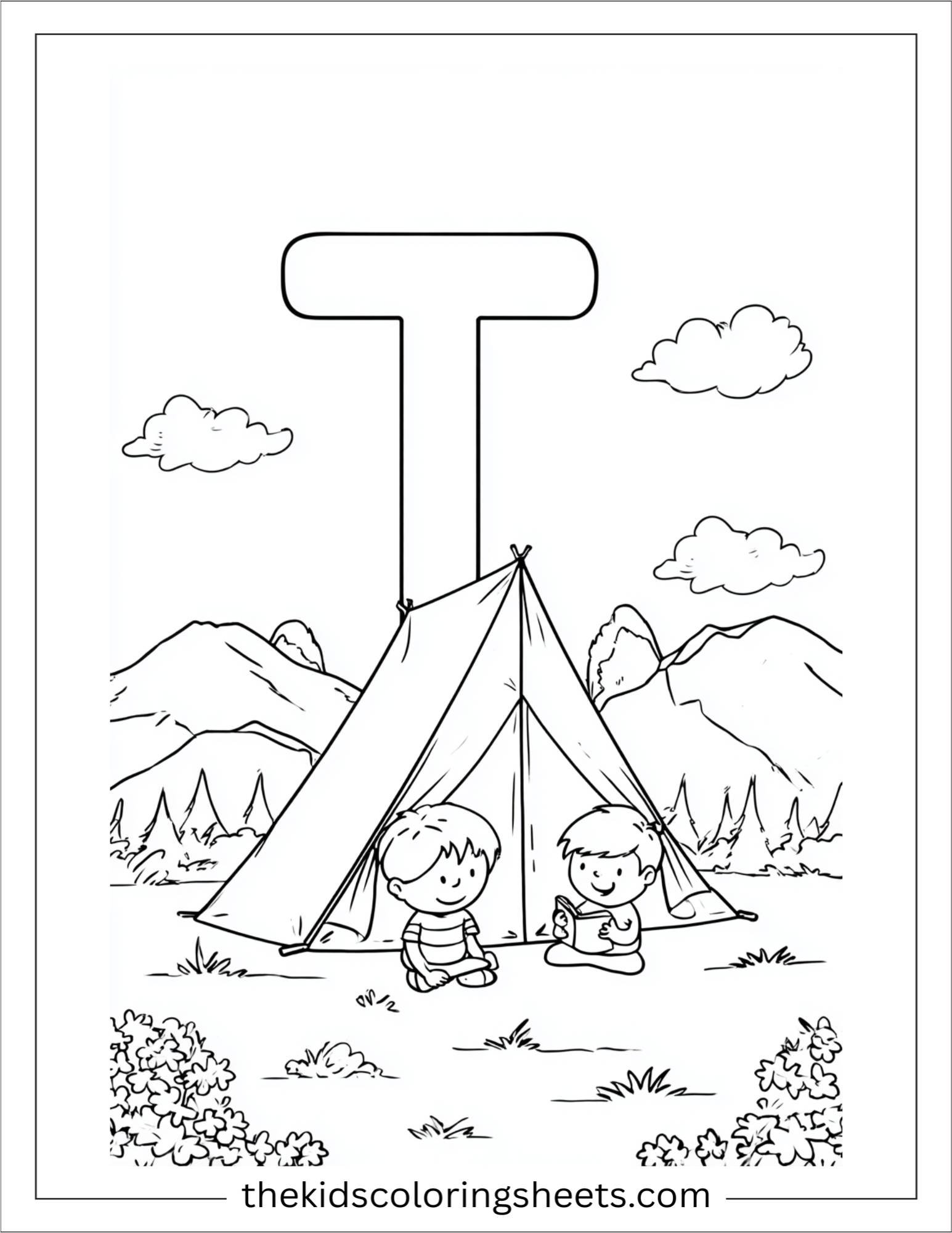 alphabet T tent coloring page