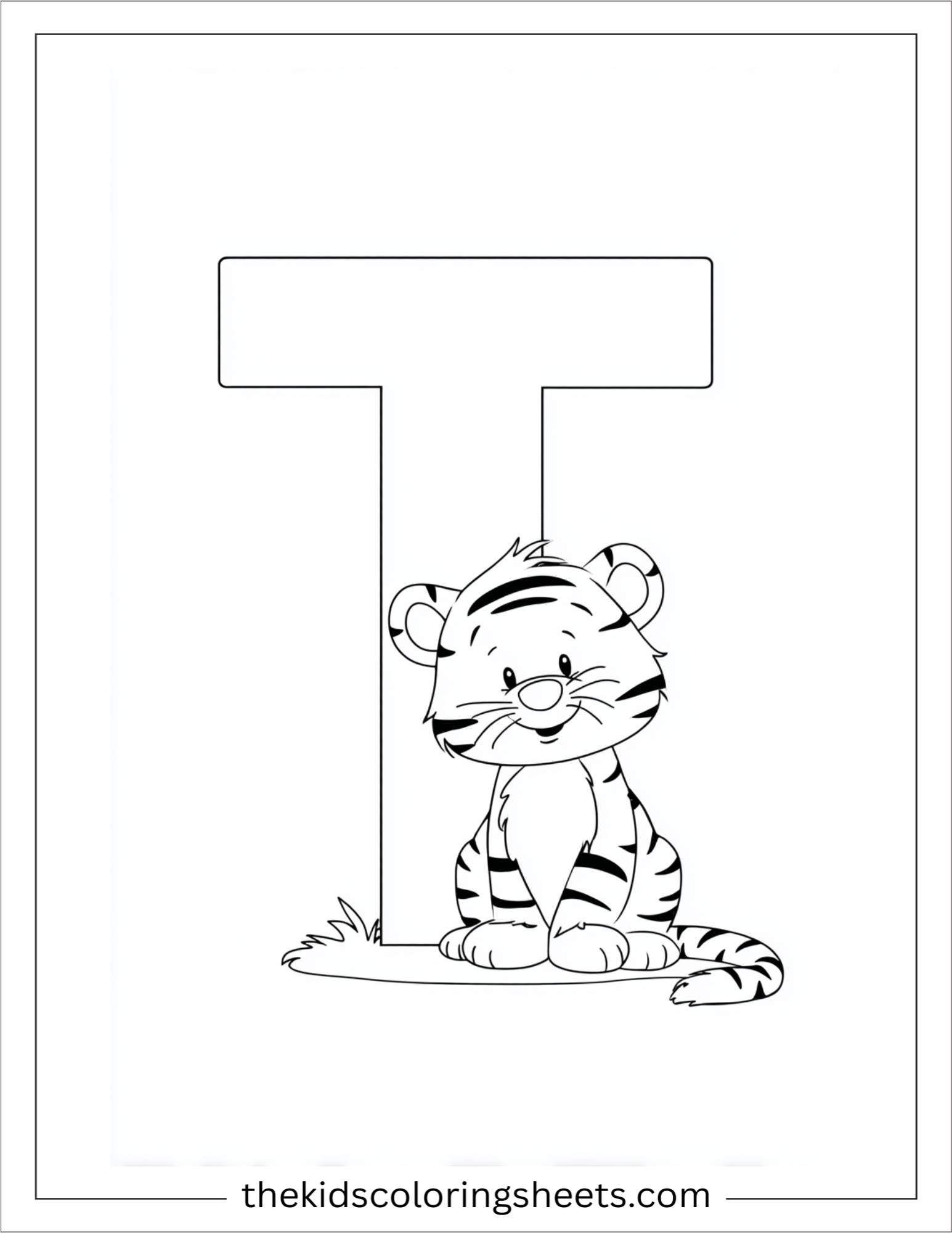 alphabet T tiger coloring page