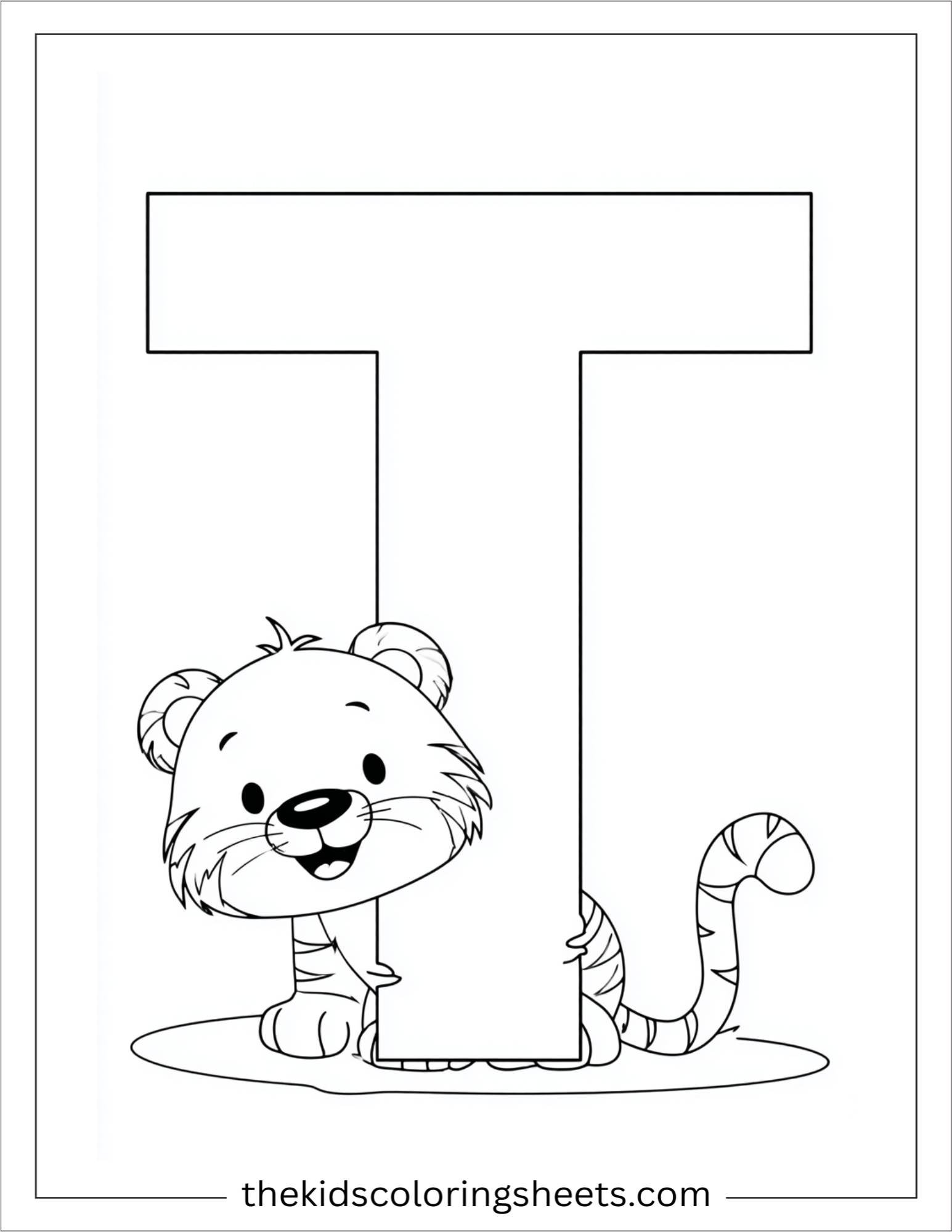 alphabet T tiger cub coloring page