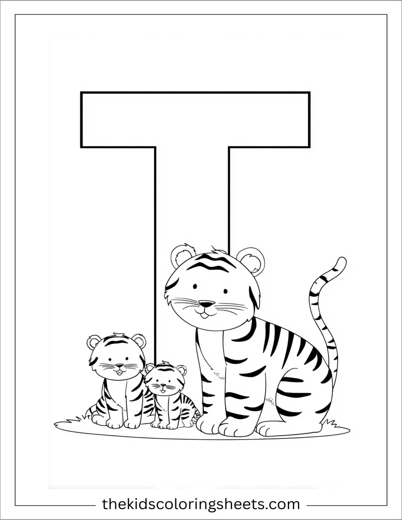 alphabet T tiger family coloring page