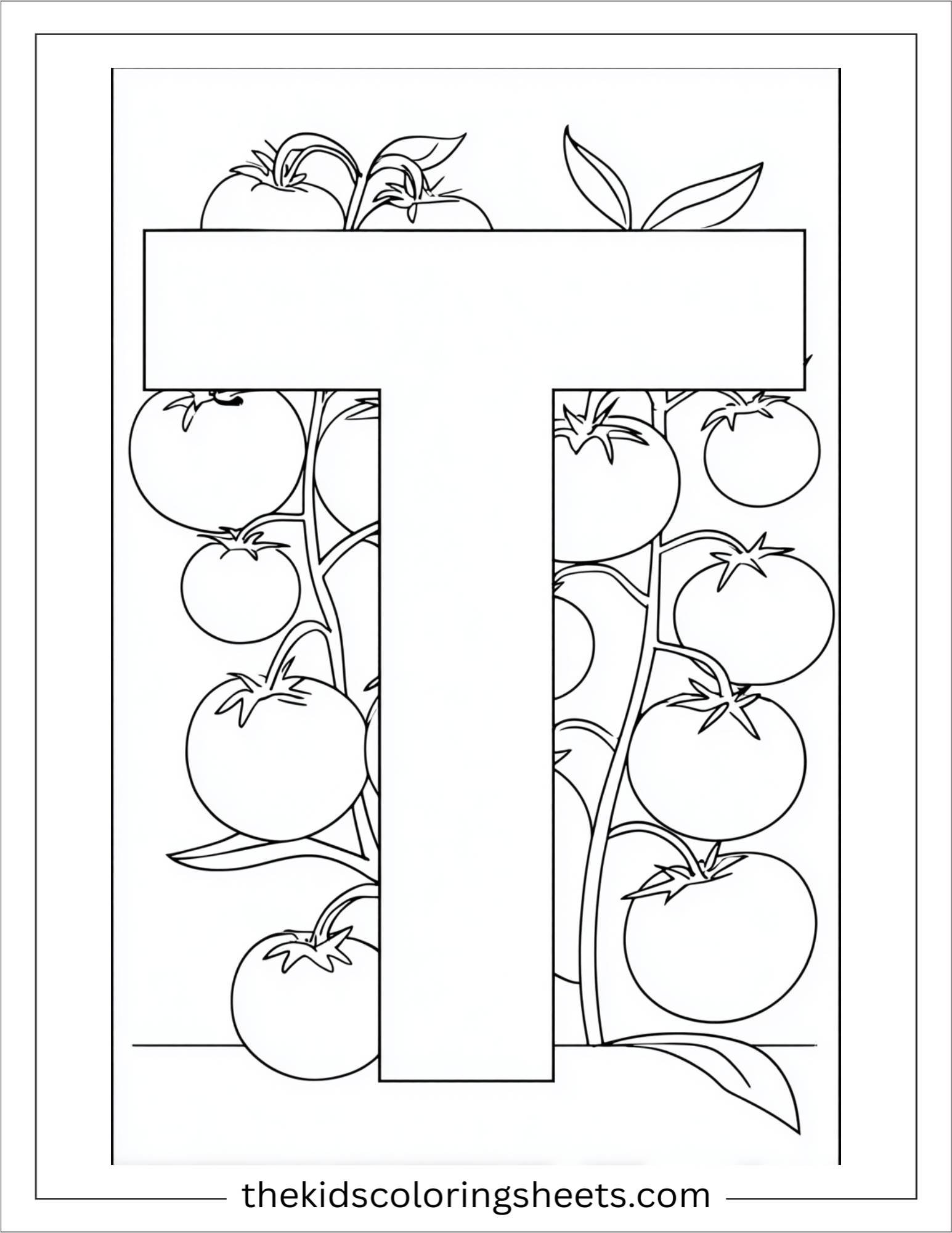 alphabet T tomato garden coloring page
