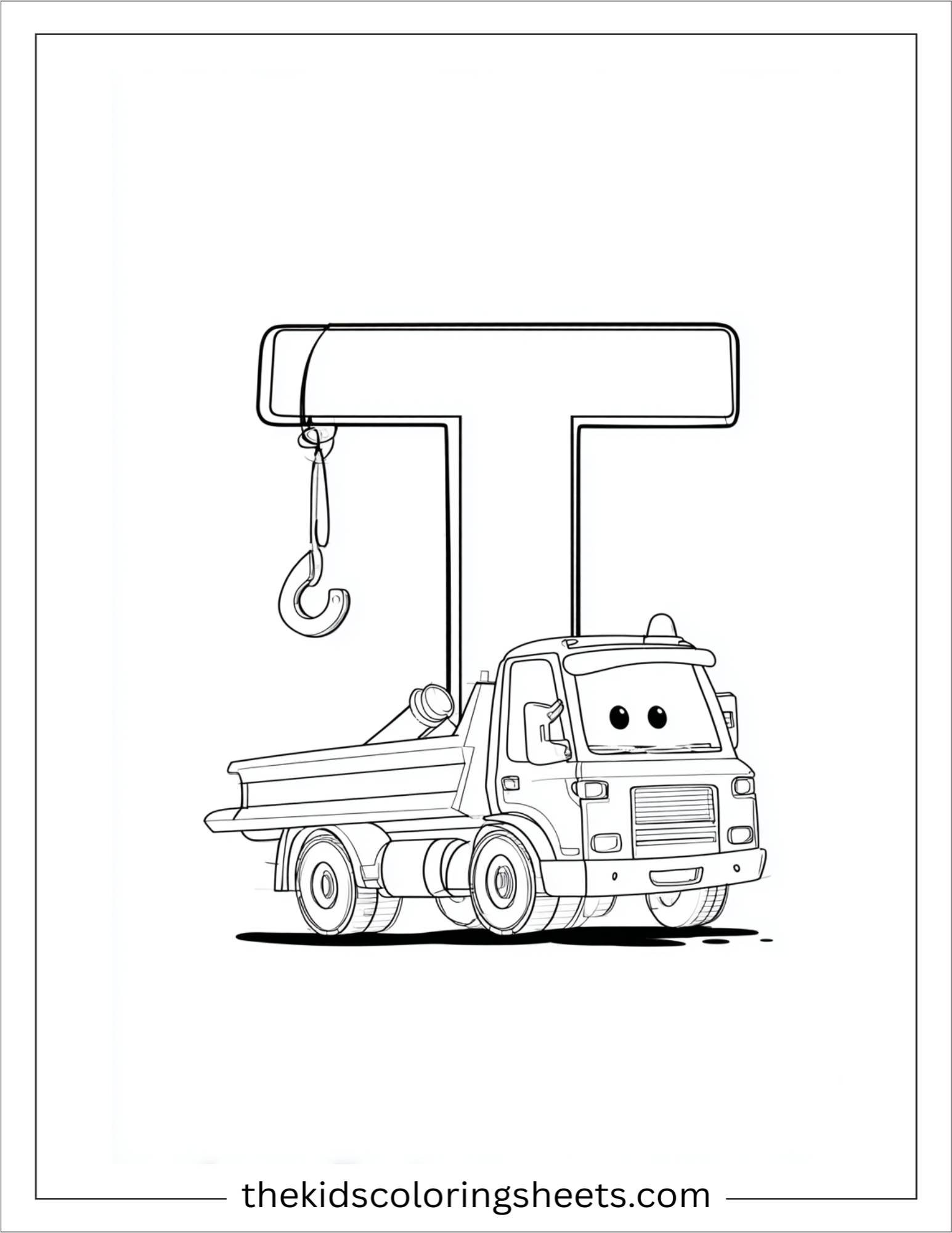 alphabet T tow truck coloring page