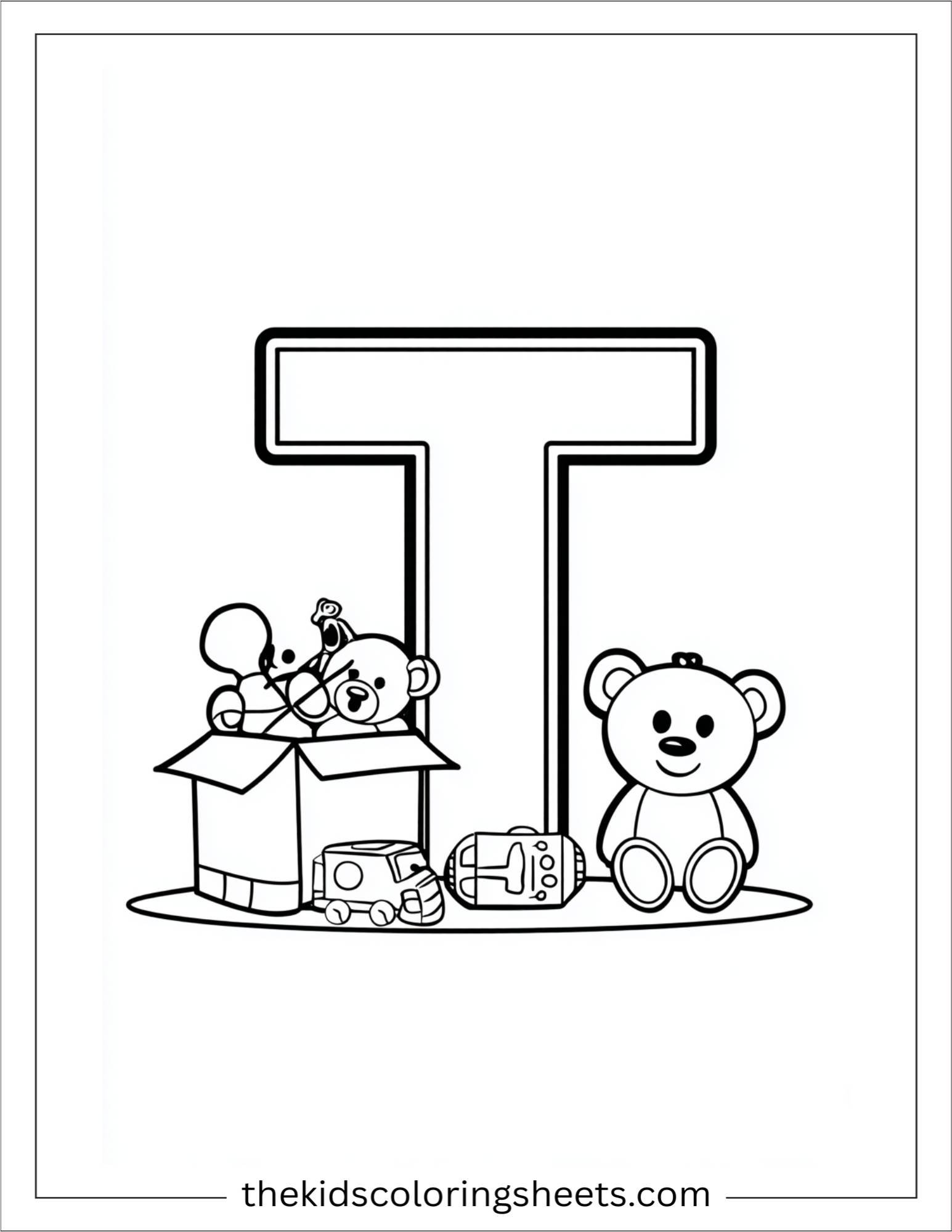 alphabet T toy box coloring page