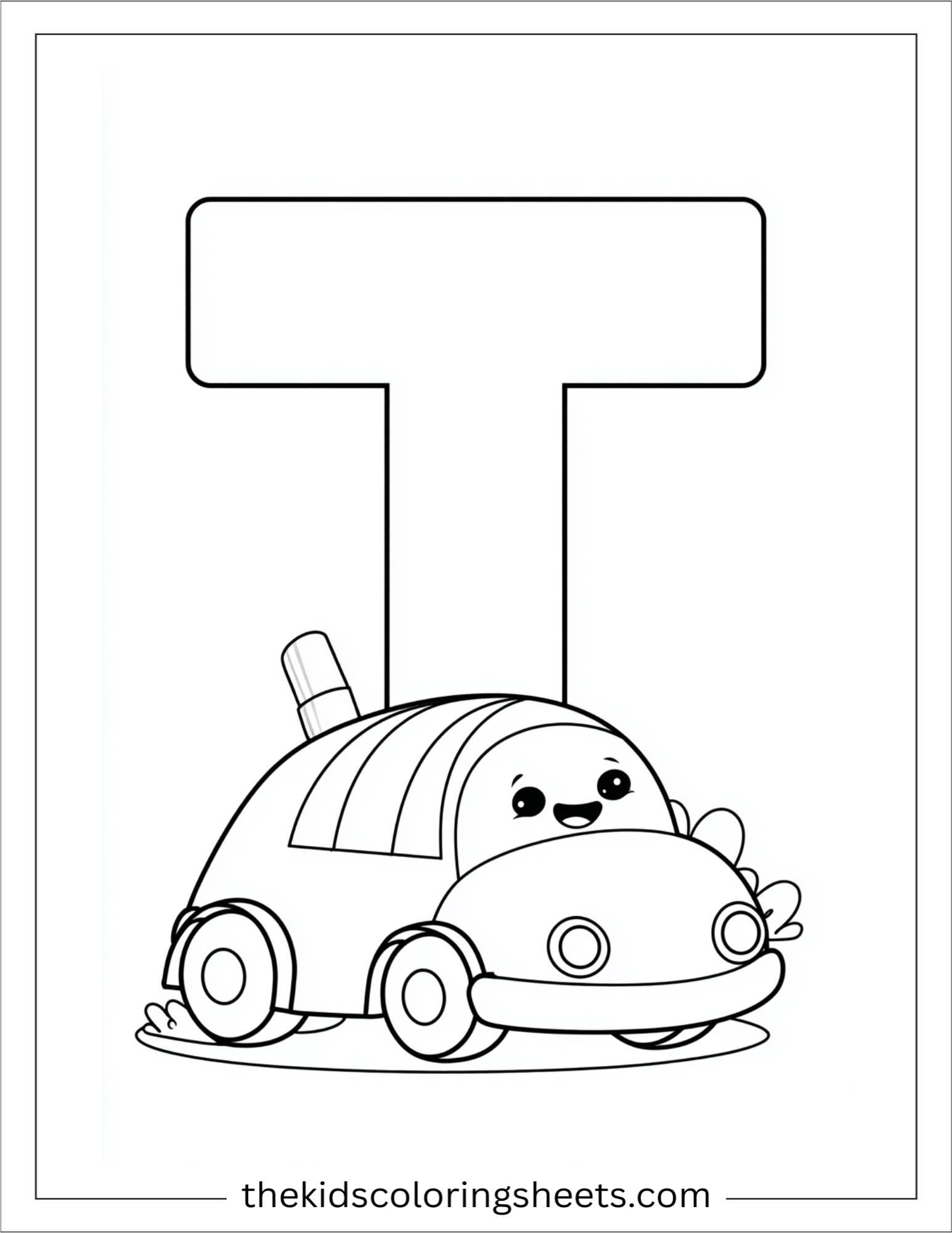 alphabet T toy car coloring page