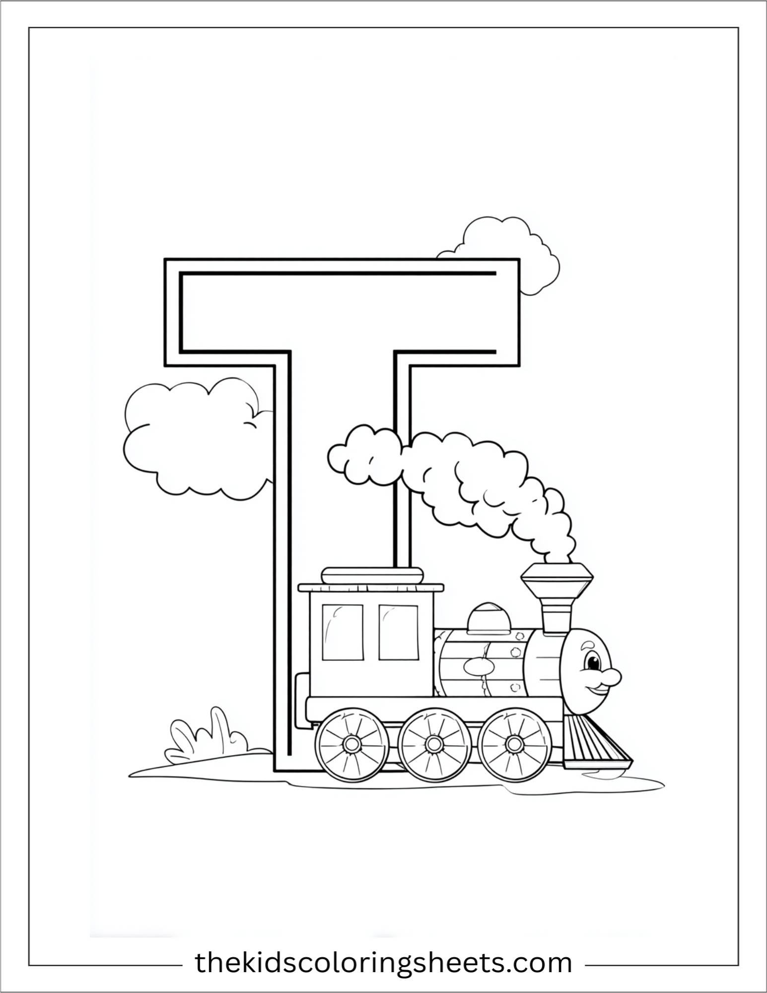 alphabet T train coloring page
