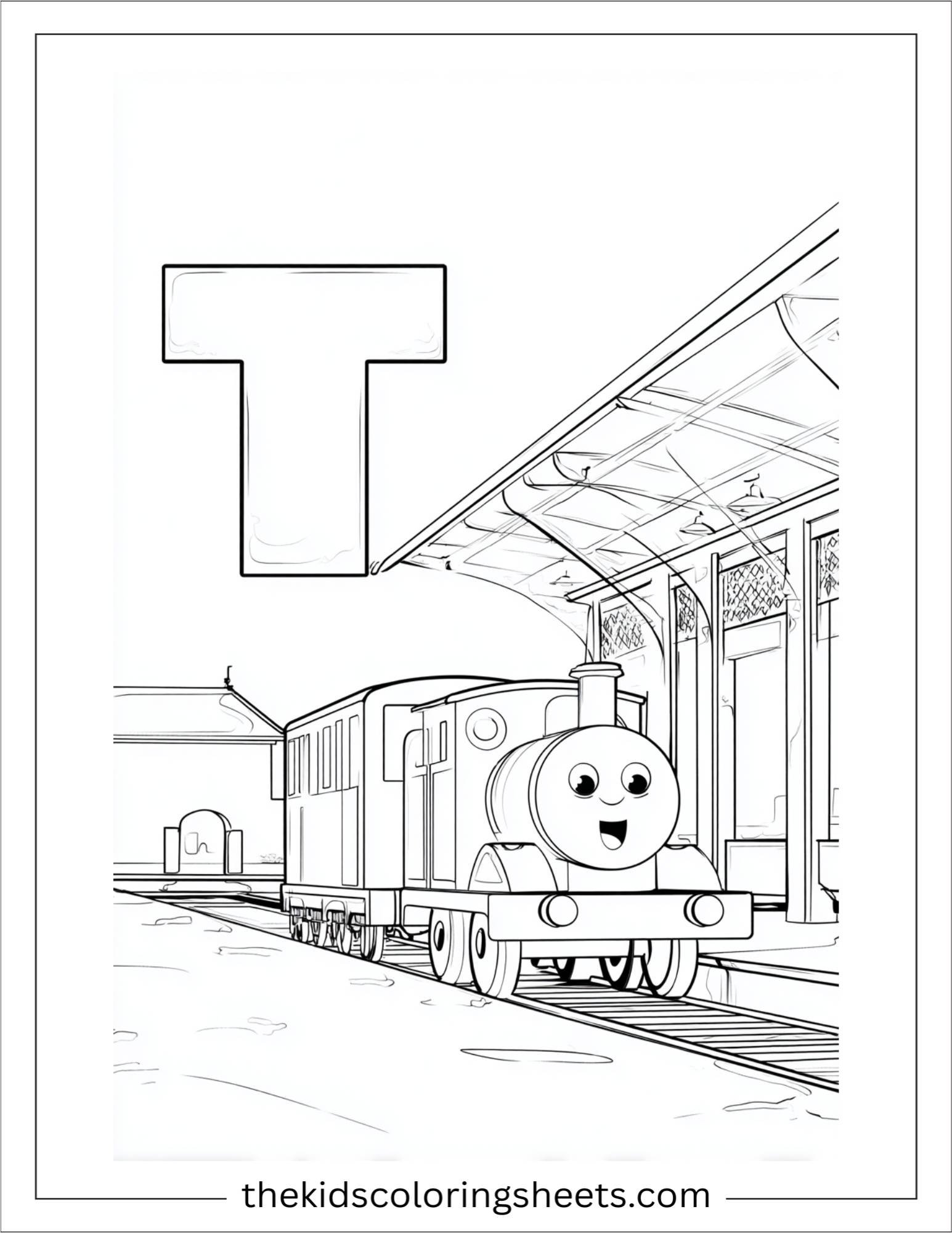 alphabet T train station coloring page