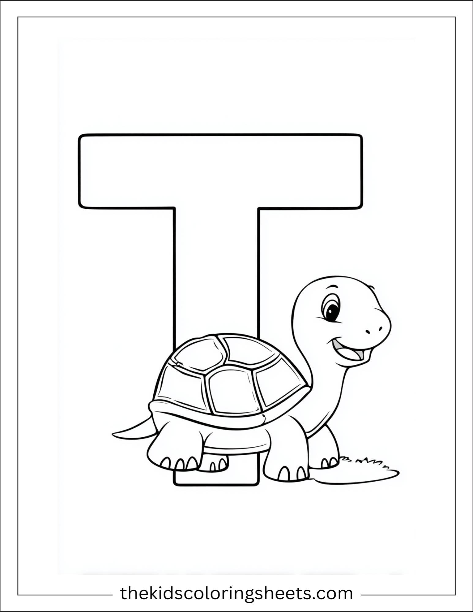 alphabet T turtle coloring page