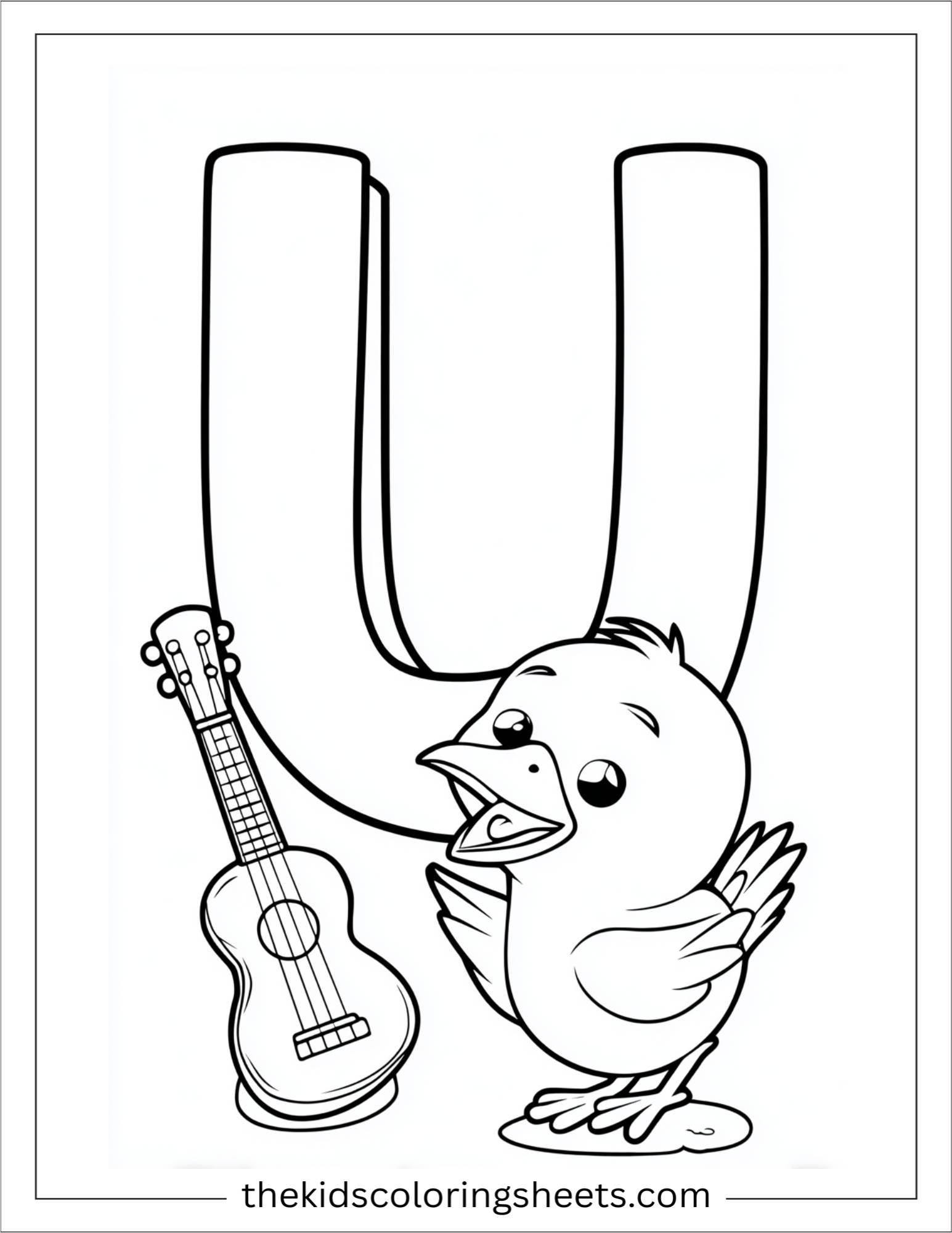 alphabet U ukulele bird coloring page