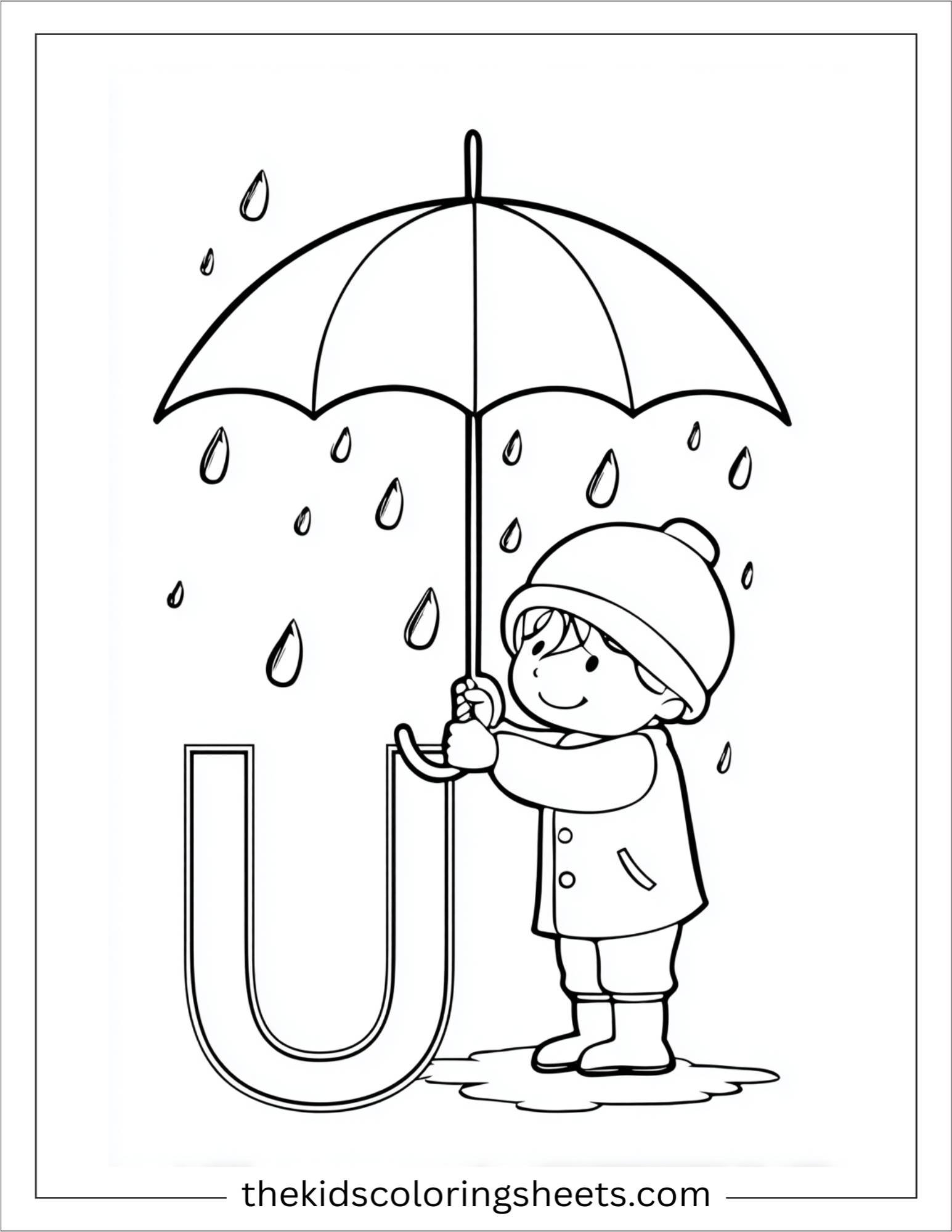 alphabet U umbrella coloring page