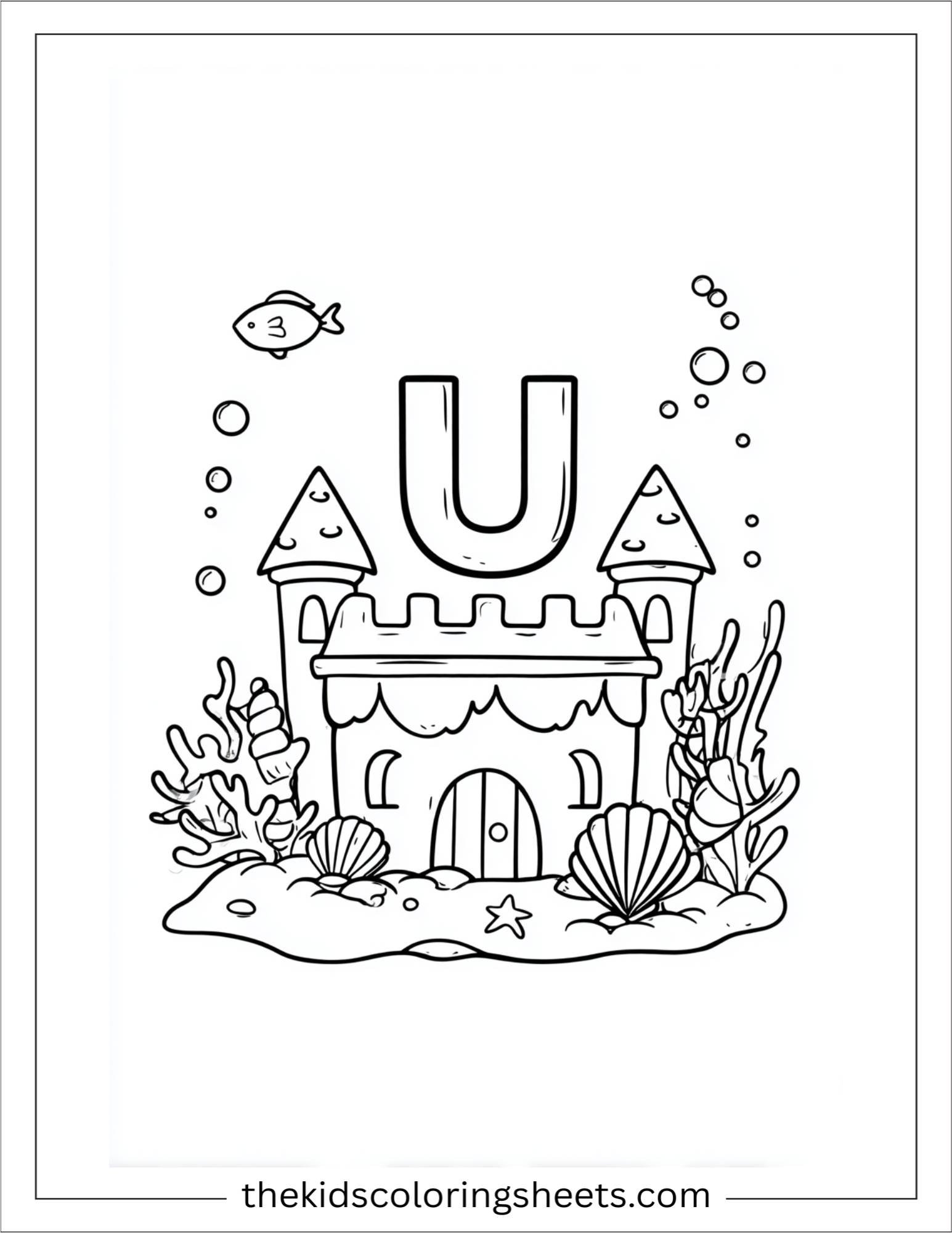 alphabet U underwater castle coloring page