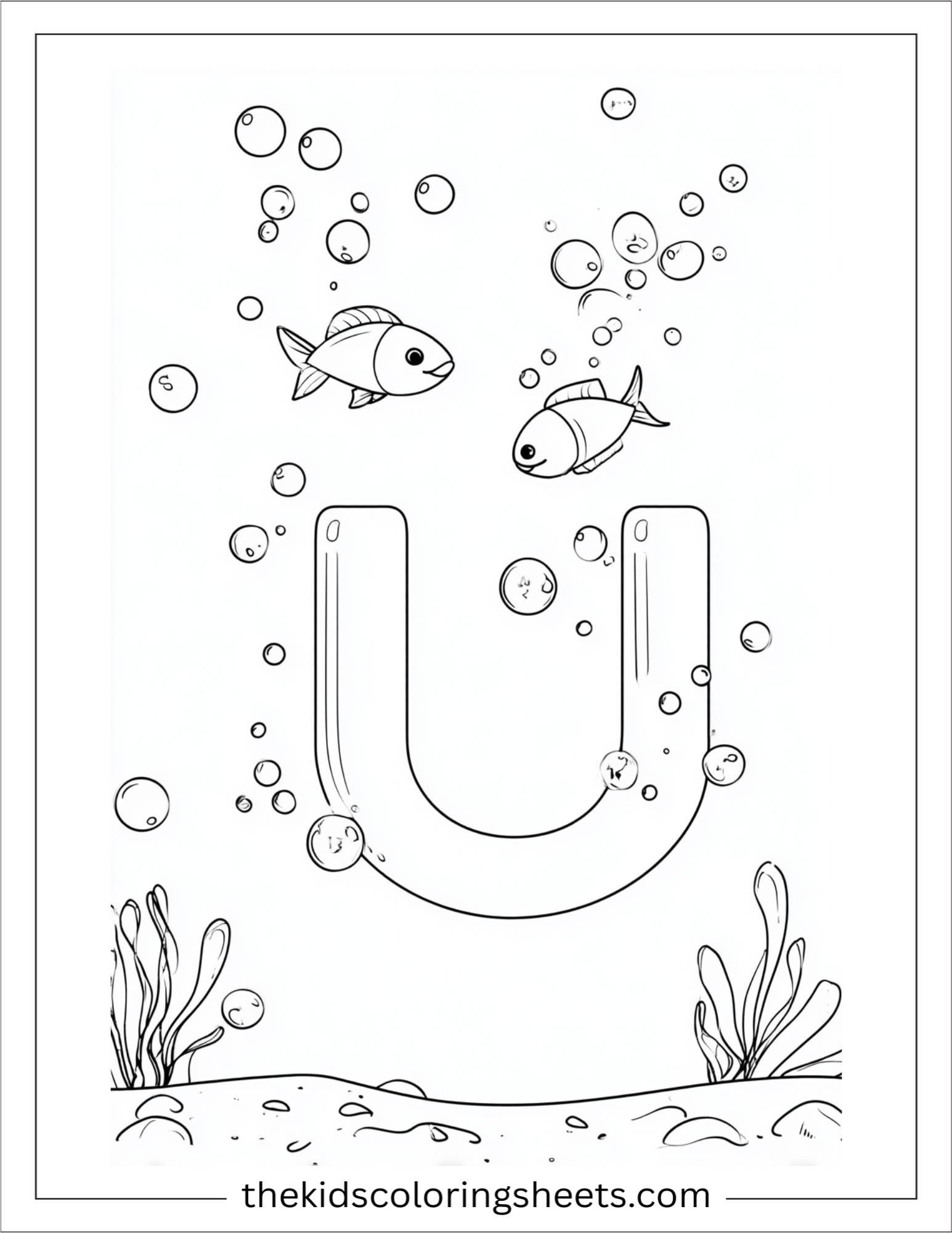 alphabet U underwater coloring page