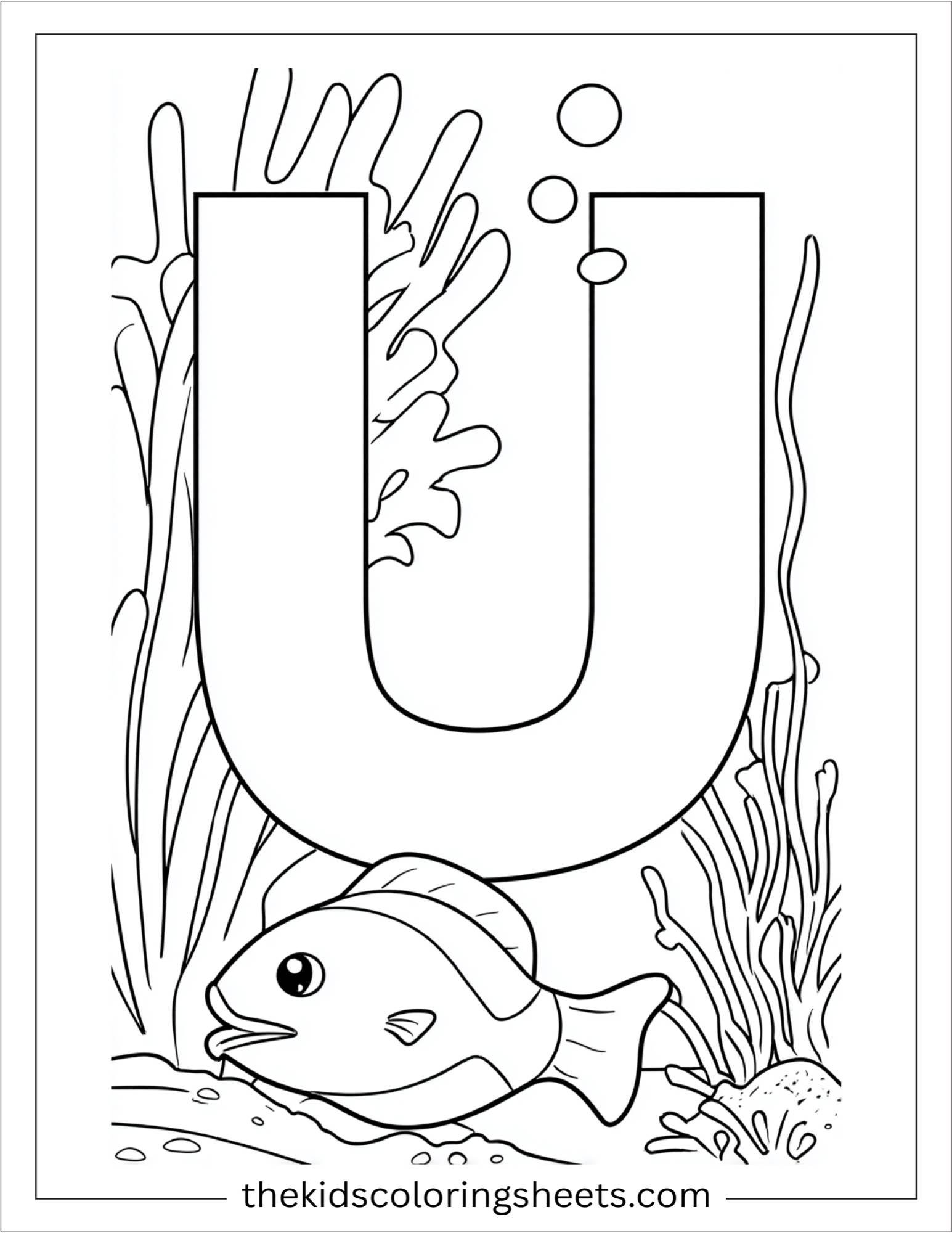 alphabet U underwater fish coloring page
