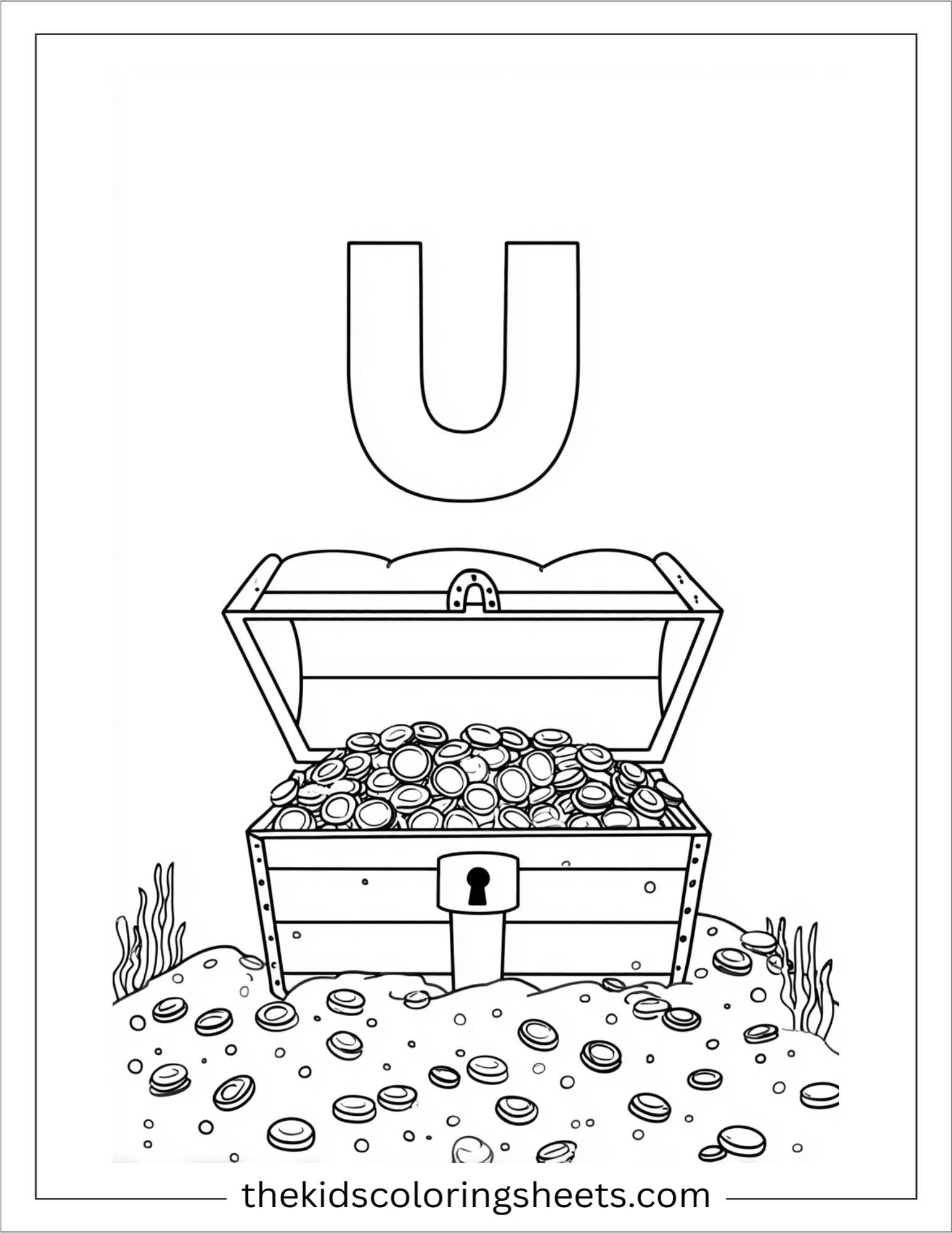 alphabet U underwater treasure coloring page