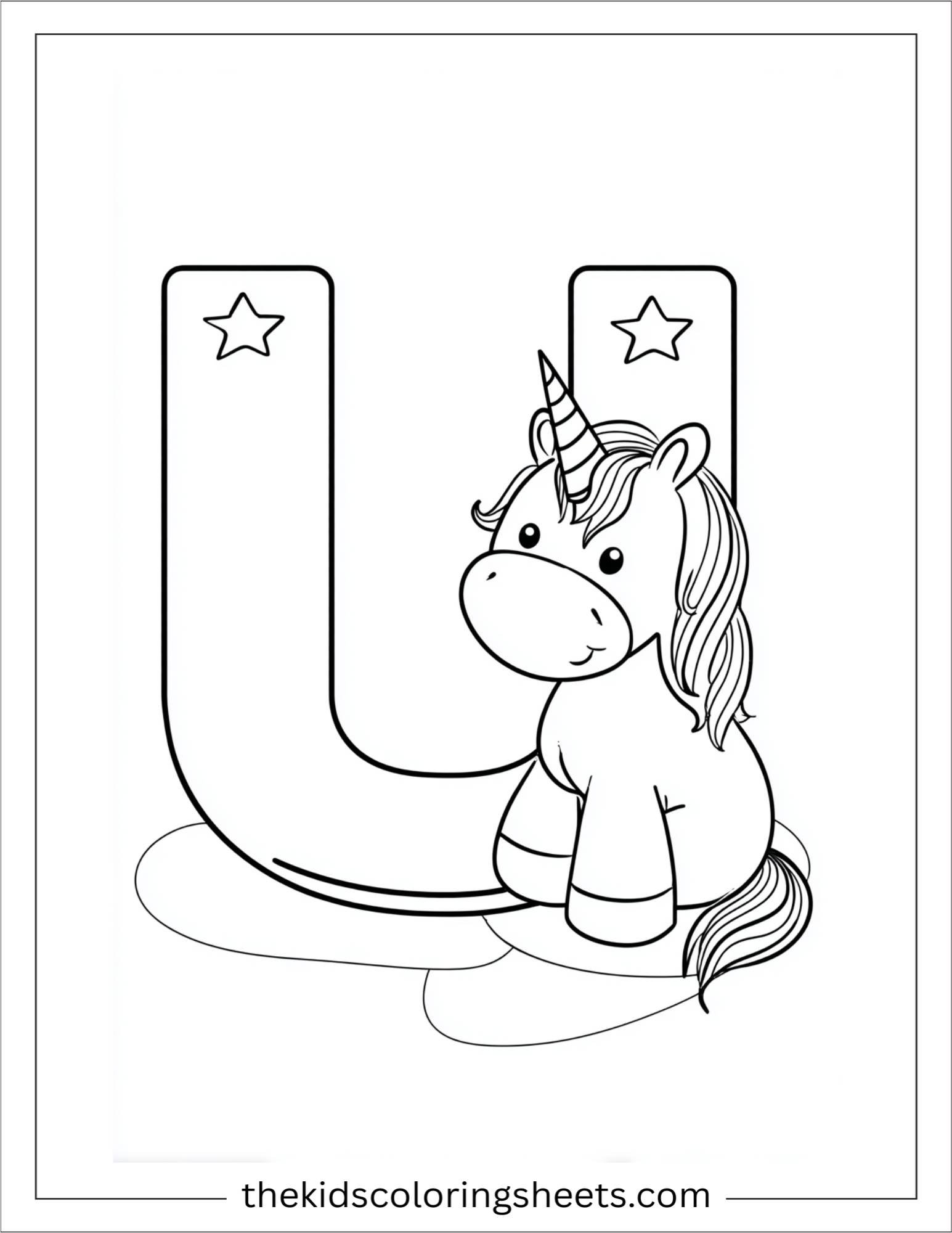 alphabet U unicorn coloring page