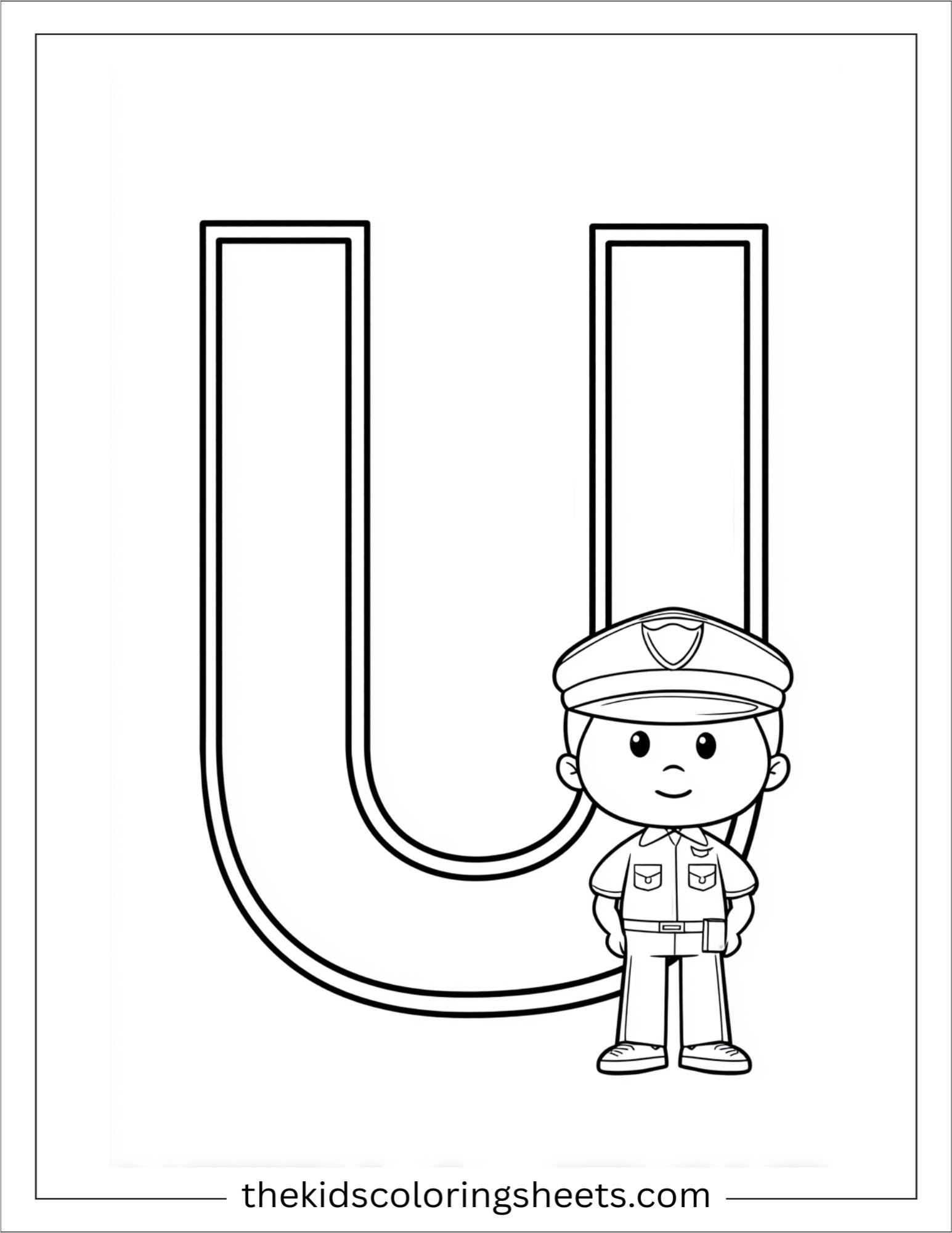 alphabet U uniform police coloring page