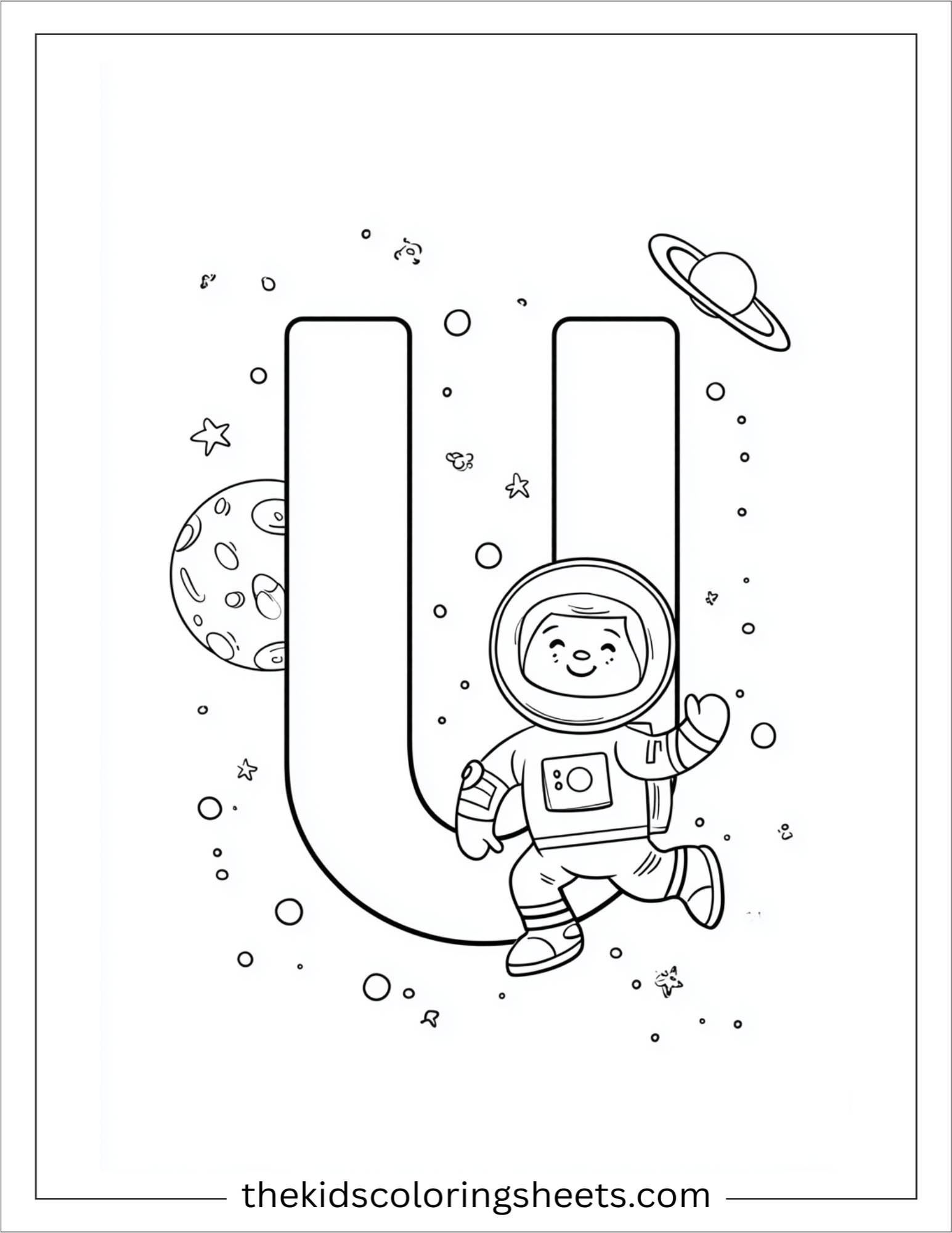 alphabet U universe astronaut coloring page