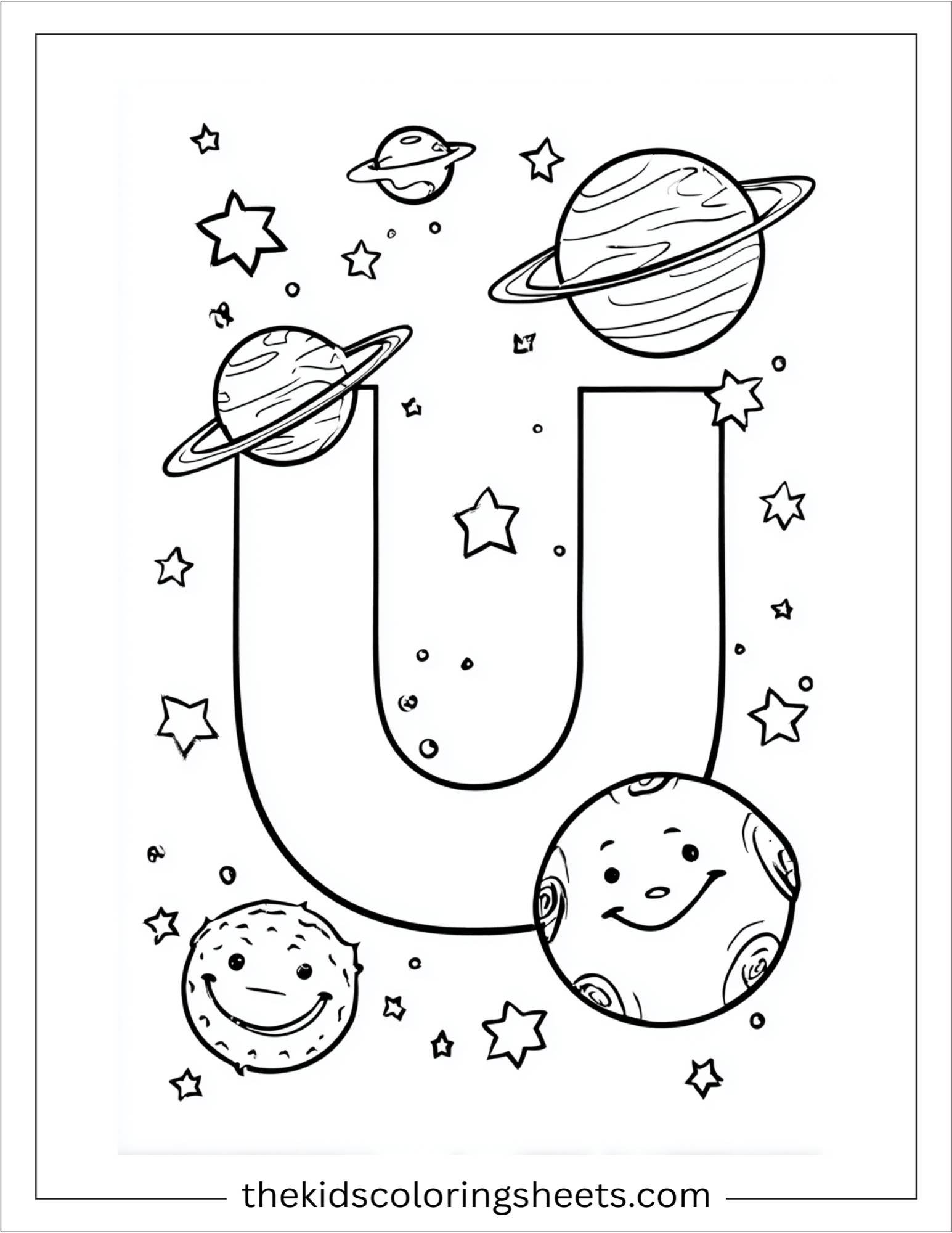 alphabet U universe coloring page