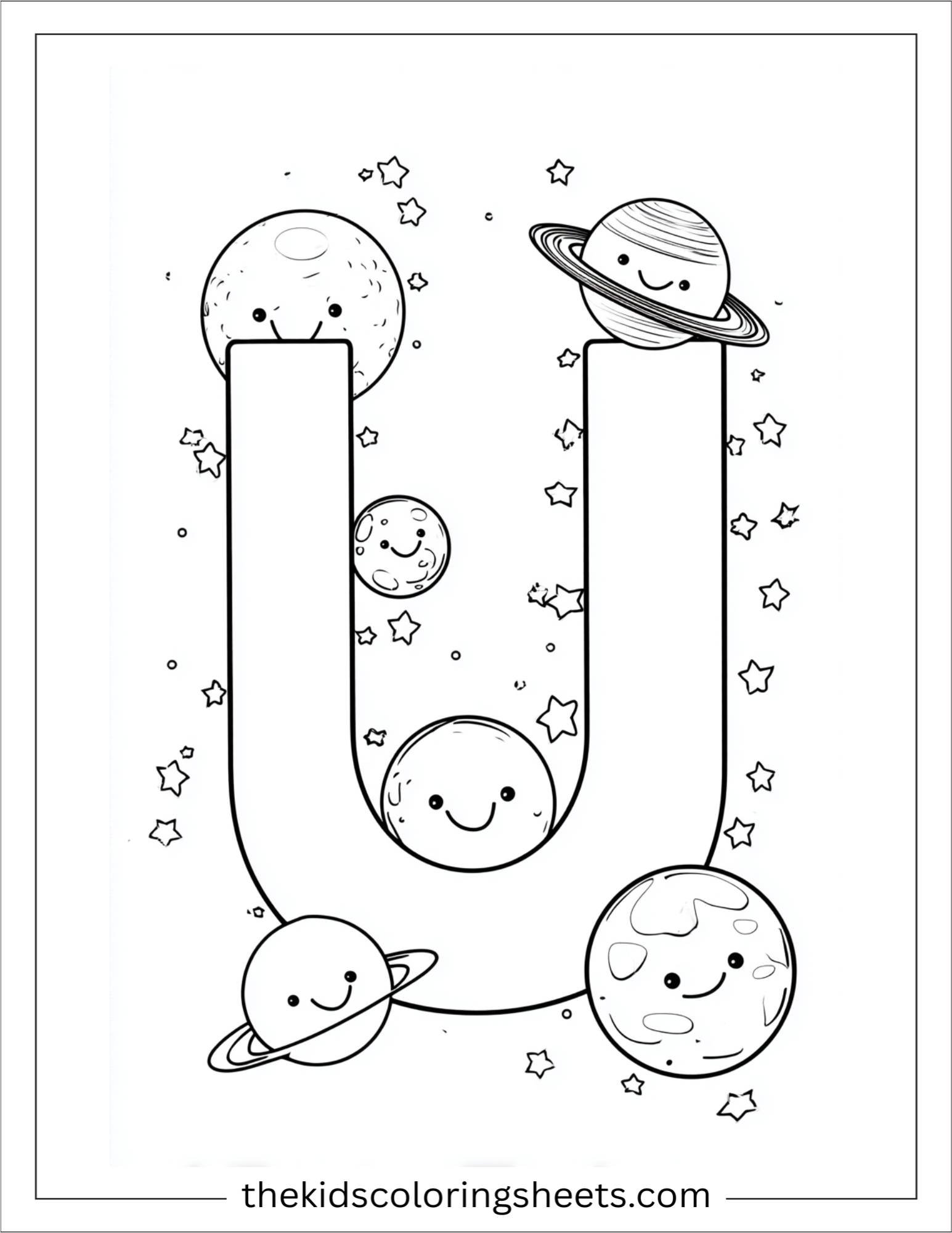 alphabet U universe planet coloring page