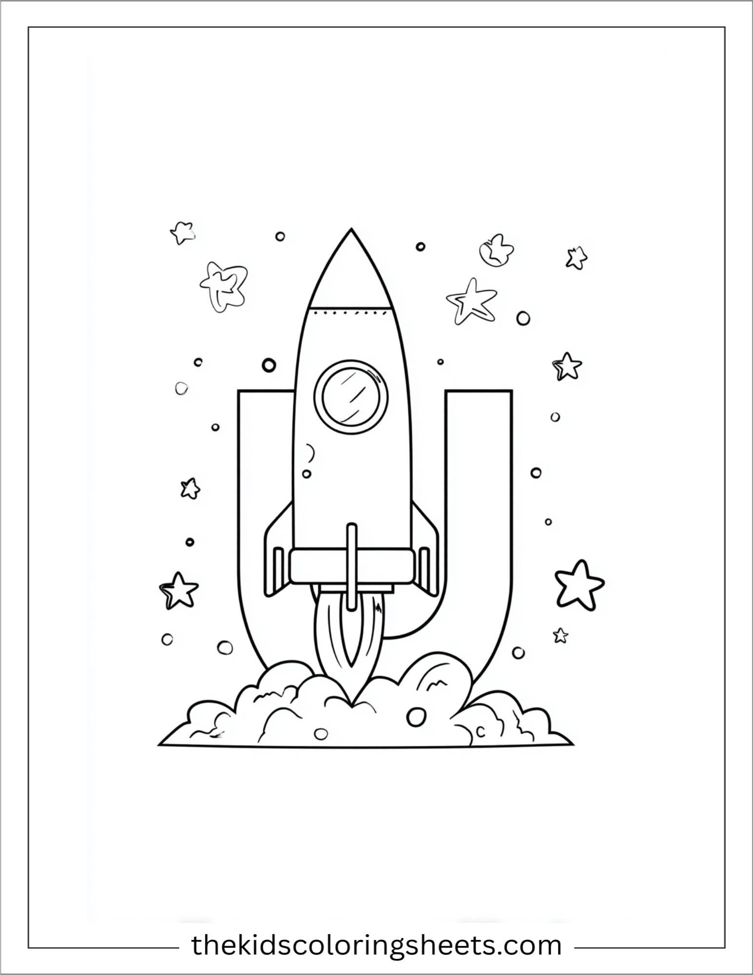alphabet U universe rocket coloring page