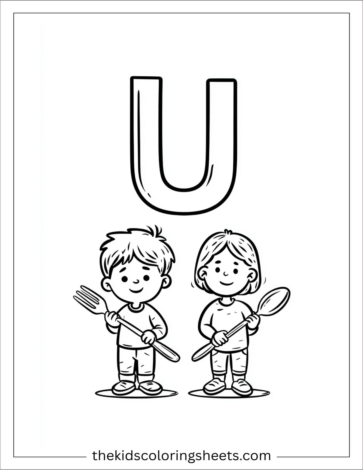 alphabet U utensils coloring page