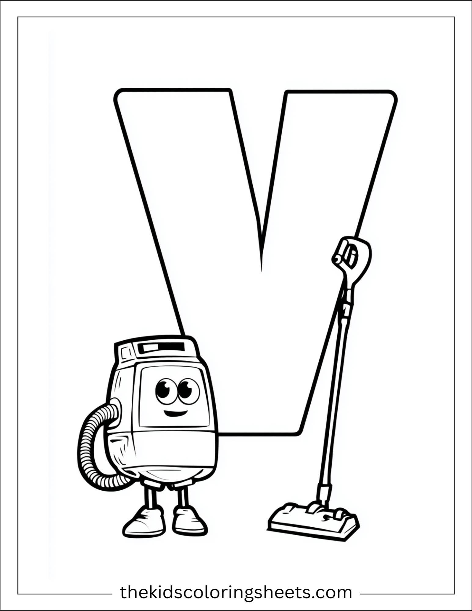 alphabet V vacuum cleaner coloring page