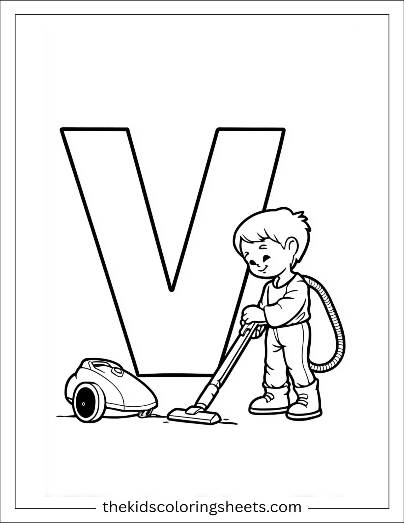 alphabet V vacuum home coloring page