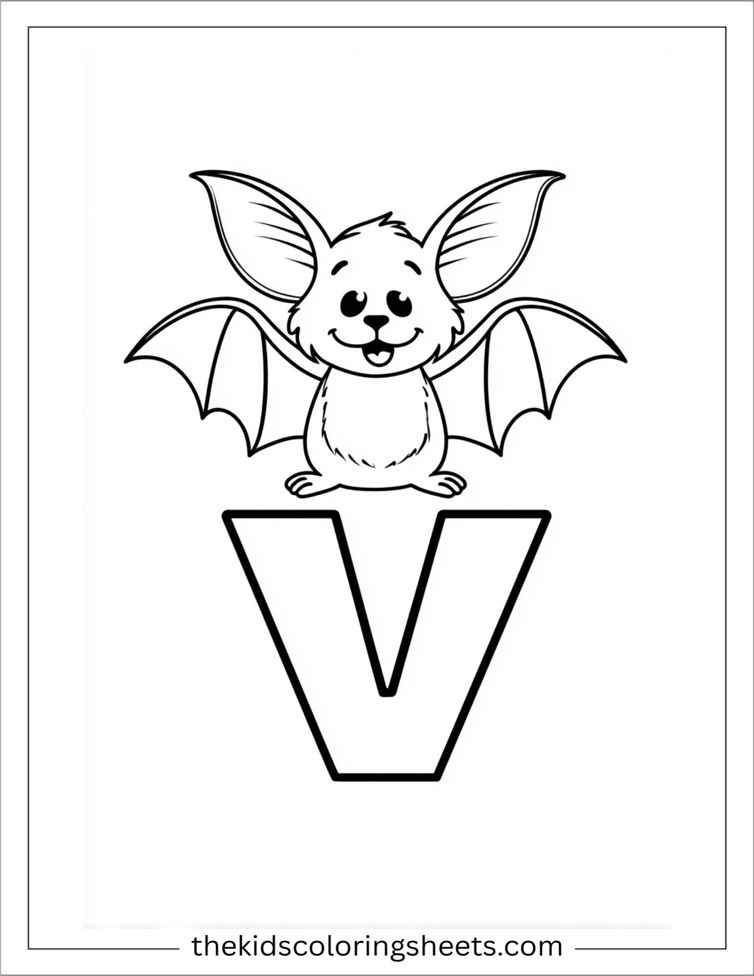 alphabet V vampire bat coloring page
