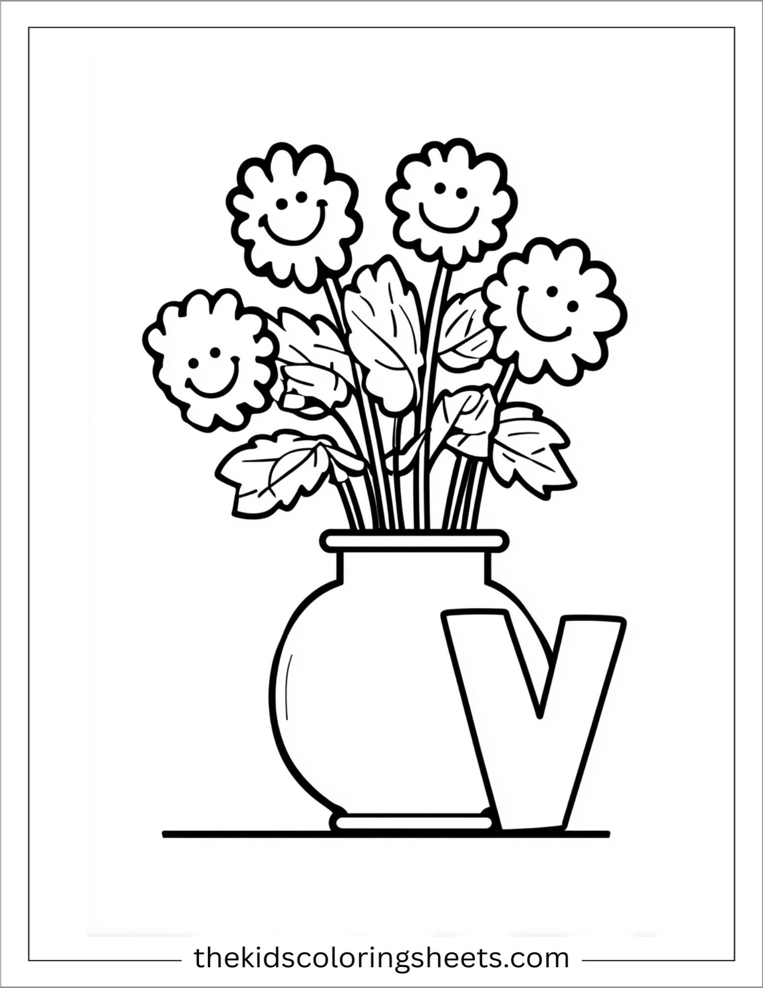 alphabet V vase coloring page