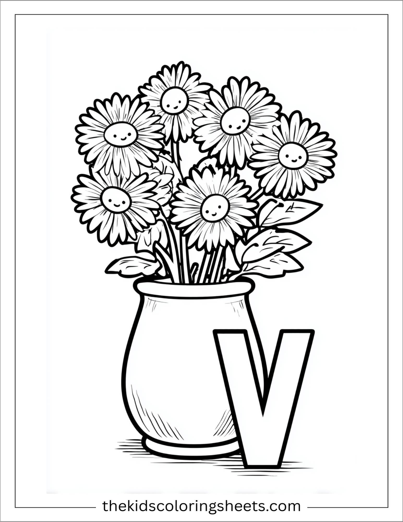 alphabet V vase flower coloring page