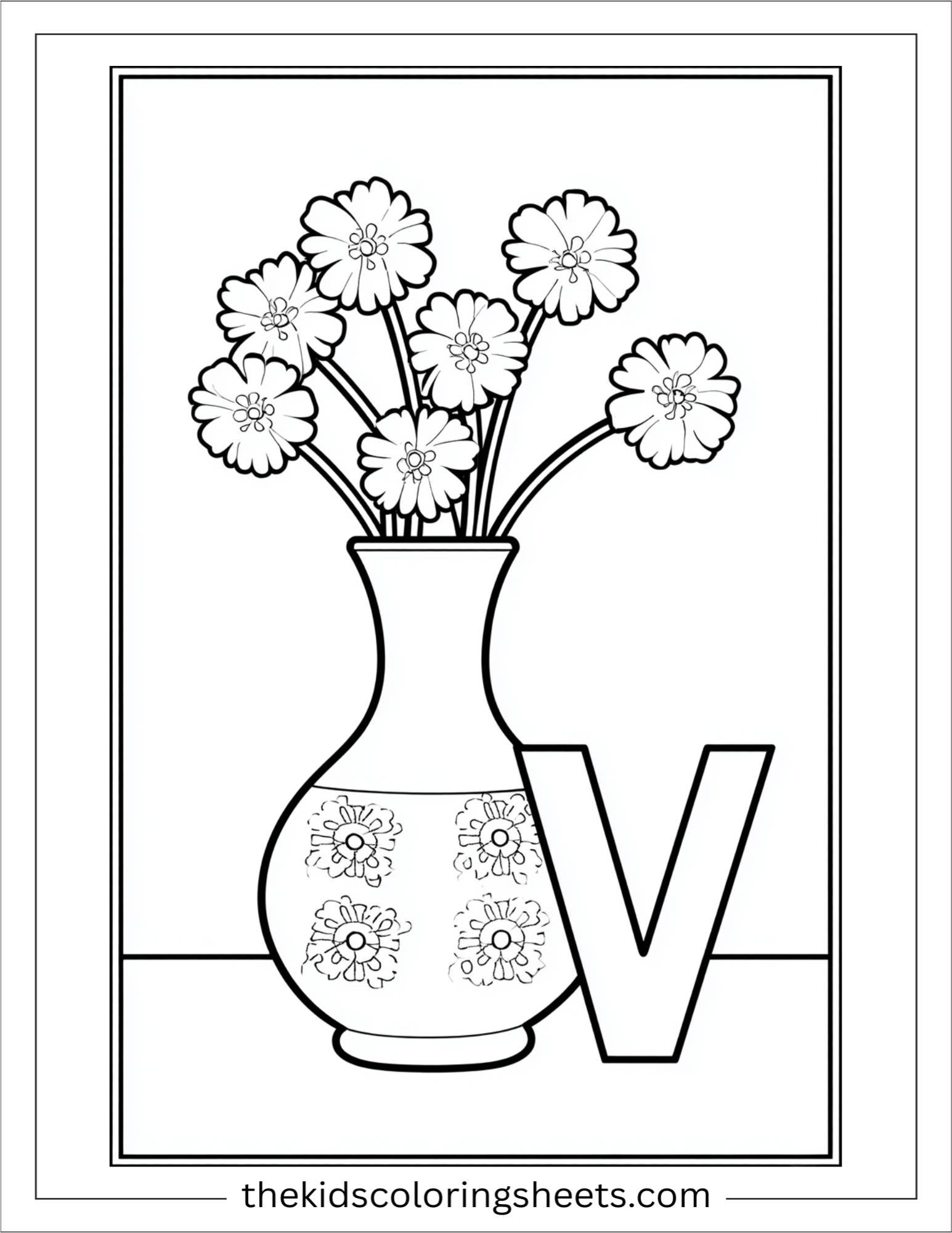 alphabet V vase pattern coloring page