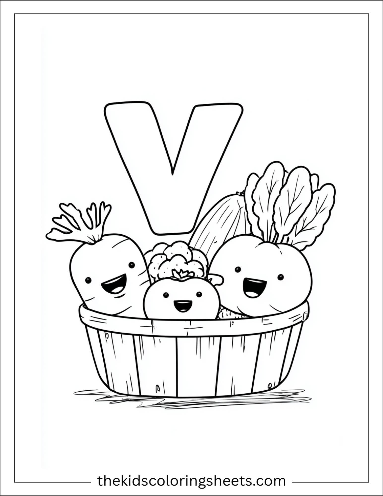alphabet V vegetables coloring page