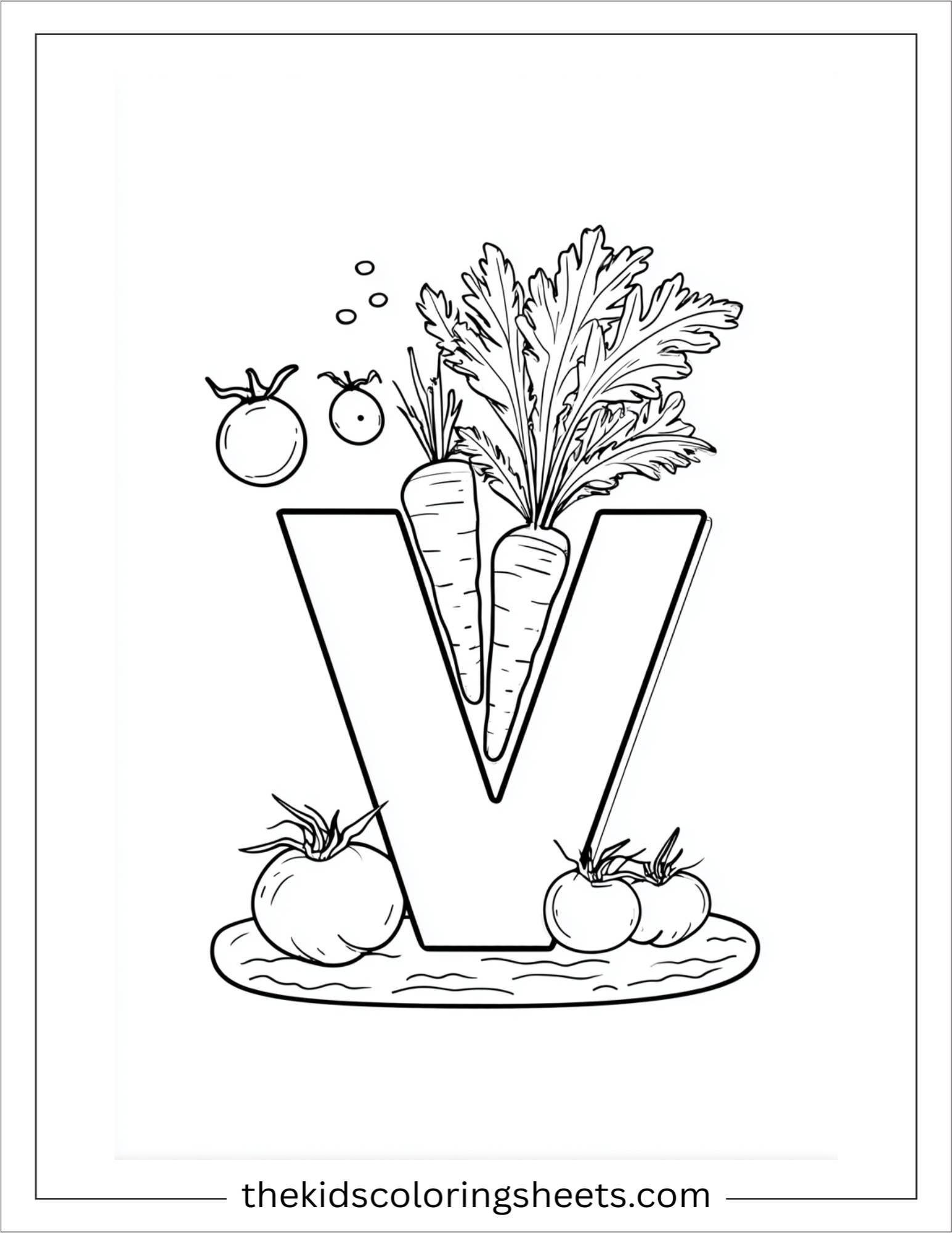 alphabet V vegetables garden coloring page