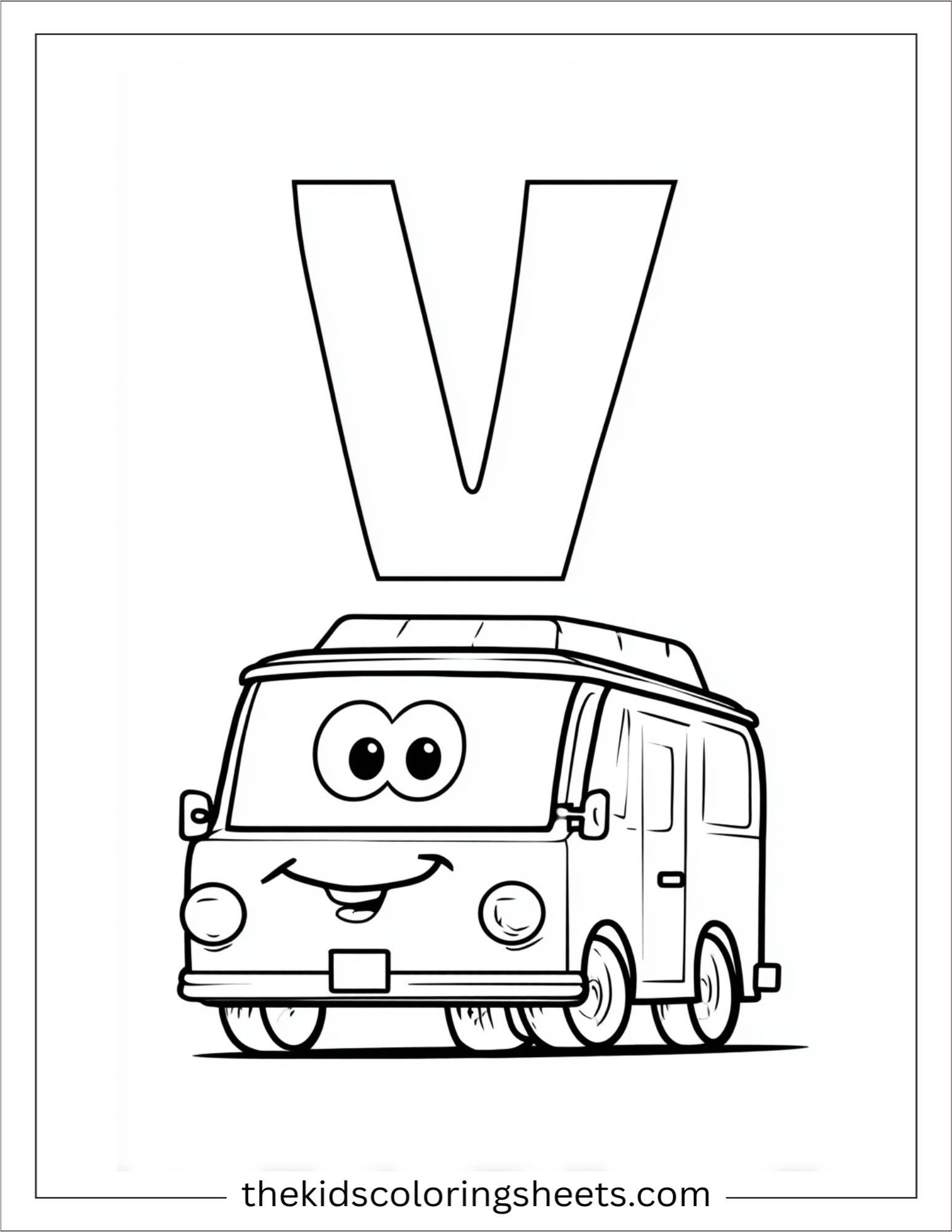alphabet V vehicle van coloring page