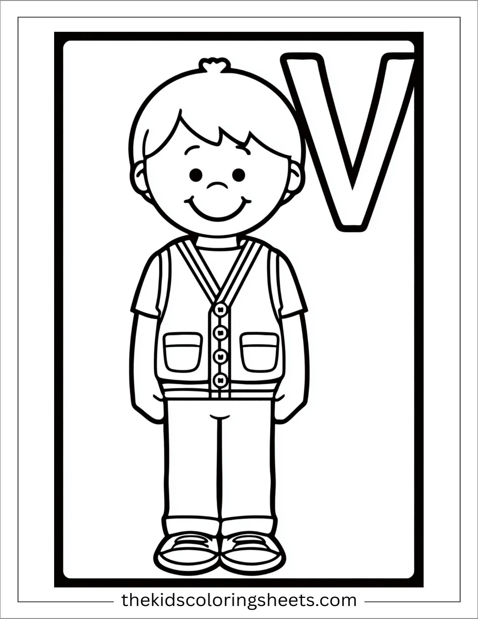 alphabet V vest button coloring page