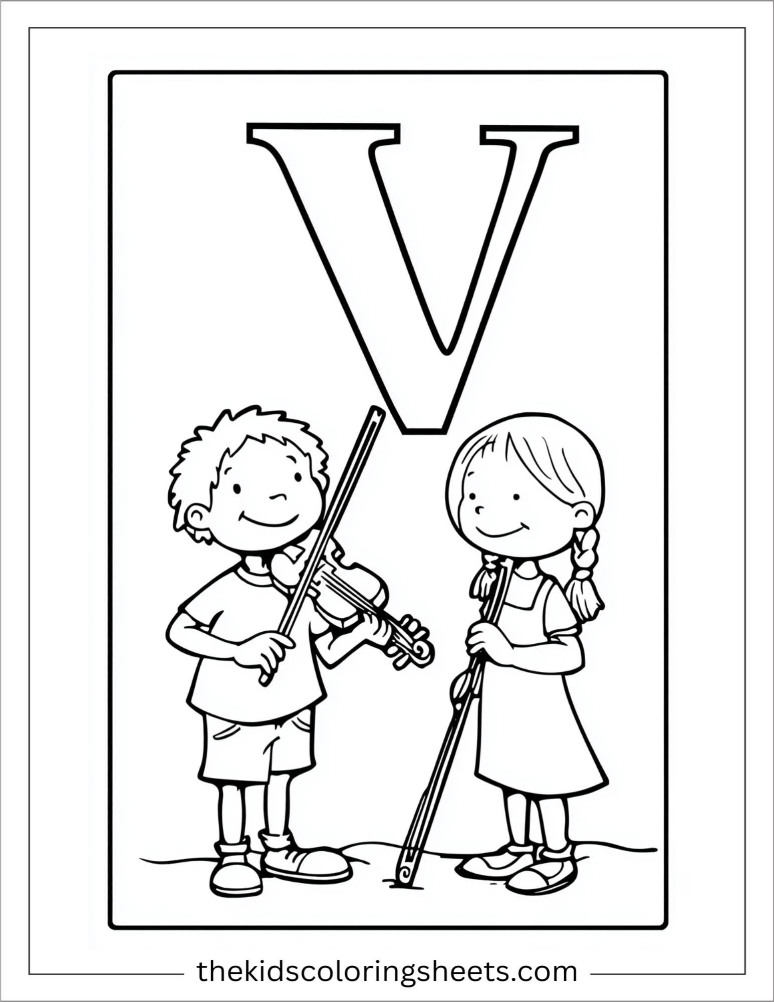 alphabet V violin coloring page