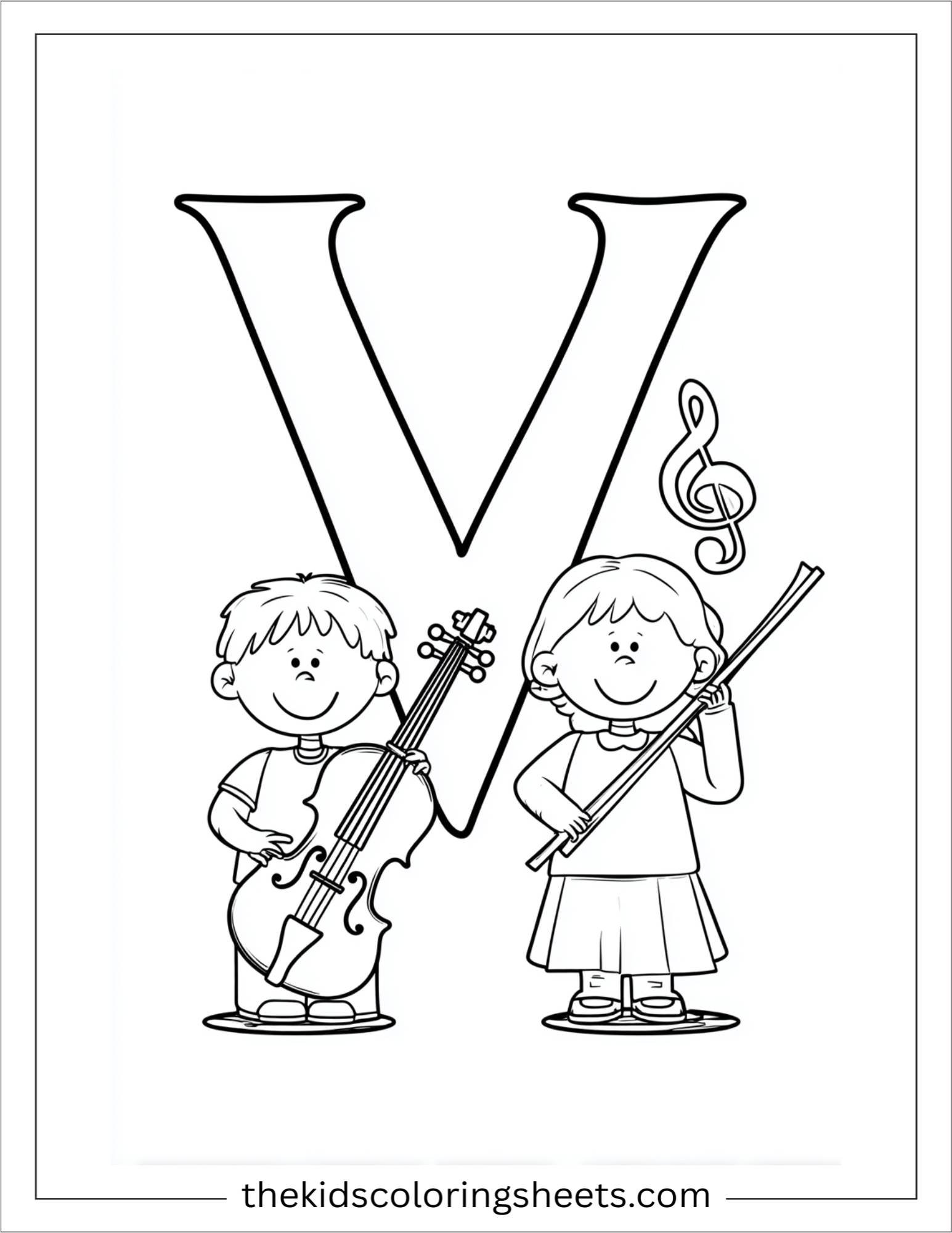 alphabet V violin music coloring page