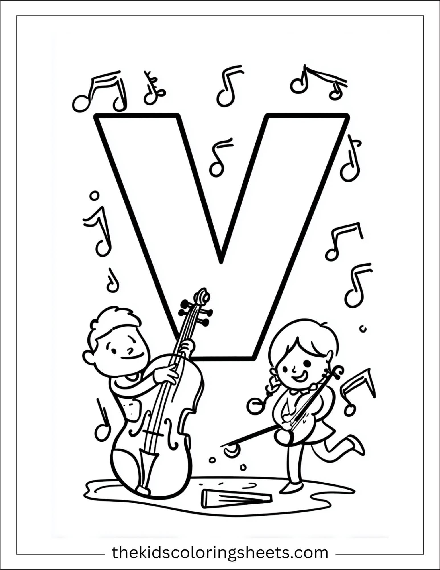 alphabet V violin notes coloring page