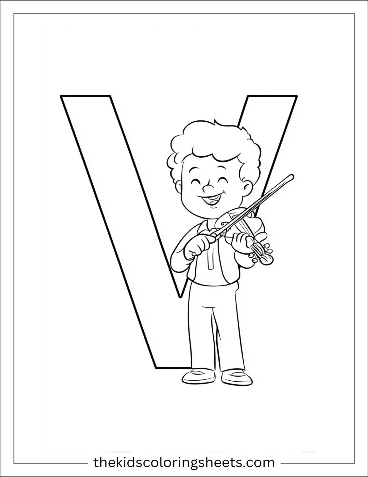 alphabet V violinist coloring page