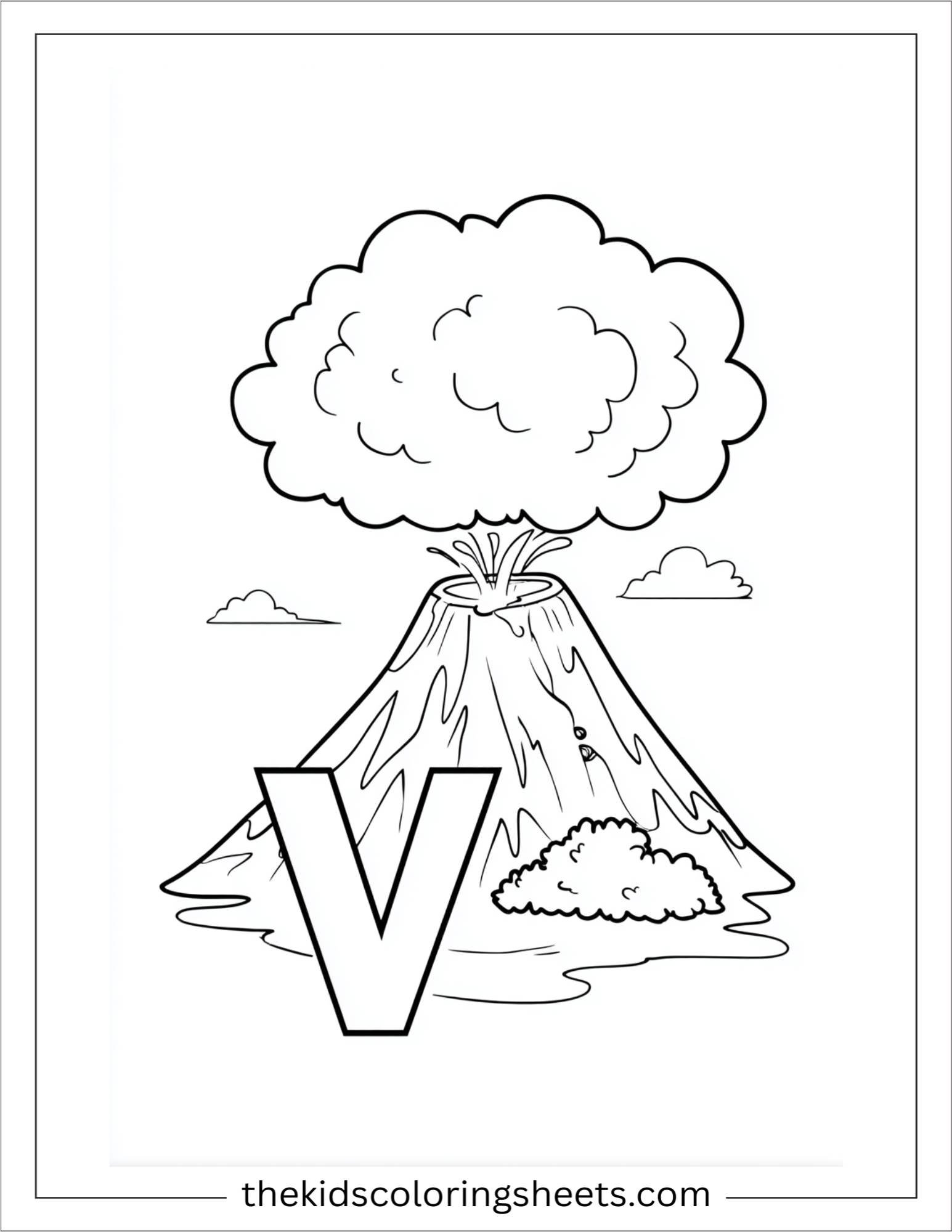 alphabet V volcano coloring page