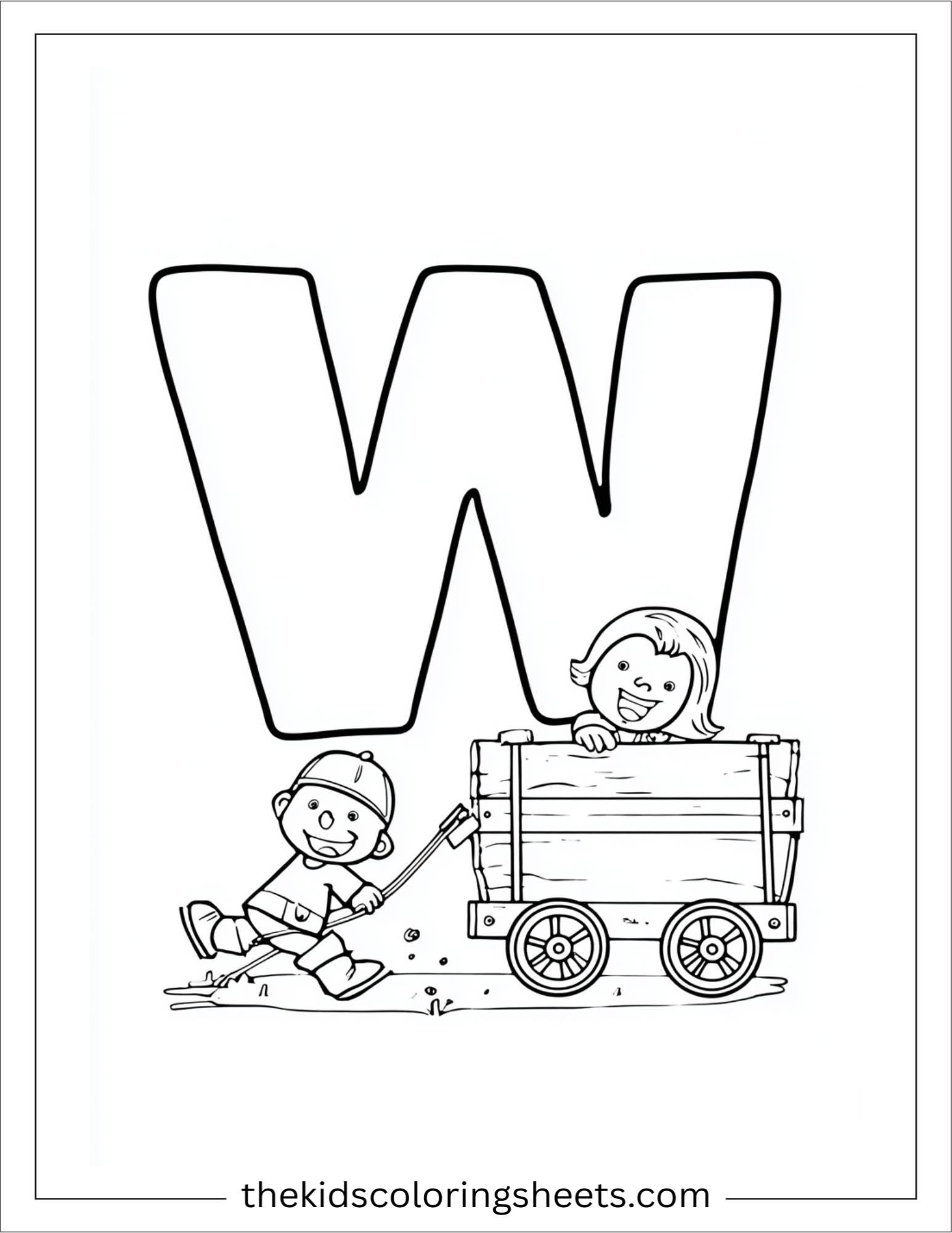 alphabet W wagon coloring page