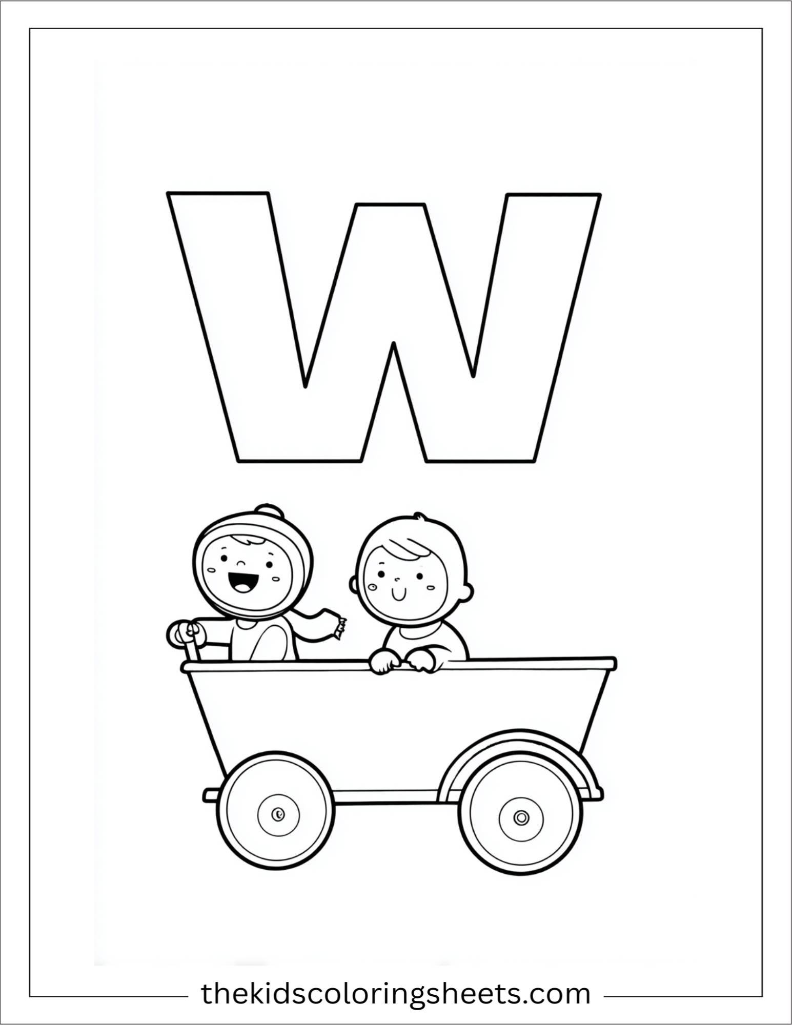 alphabet W wagon ride coloring page