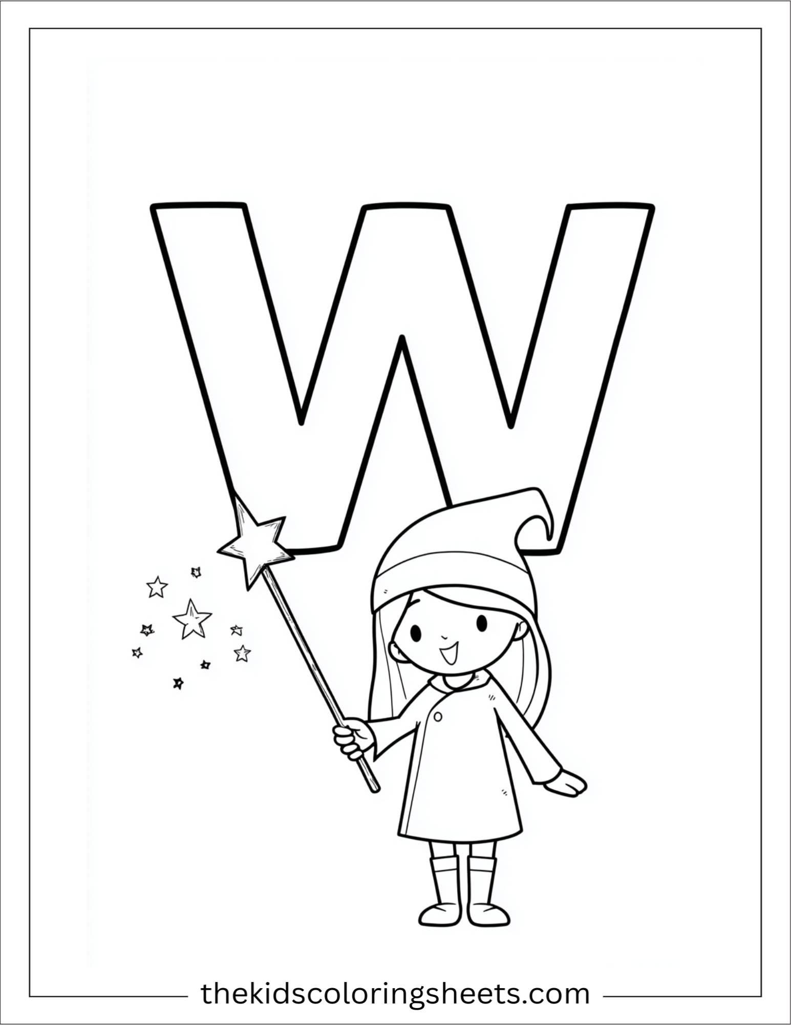 alphabet W wand star coloring page