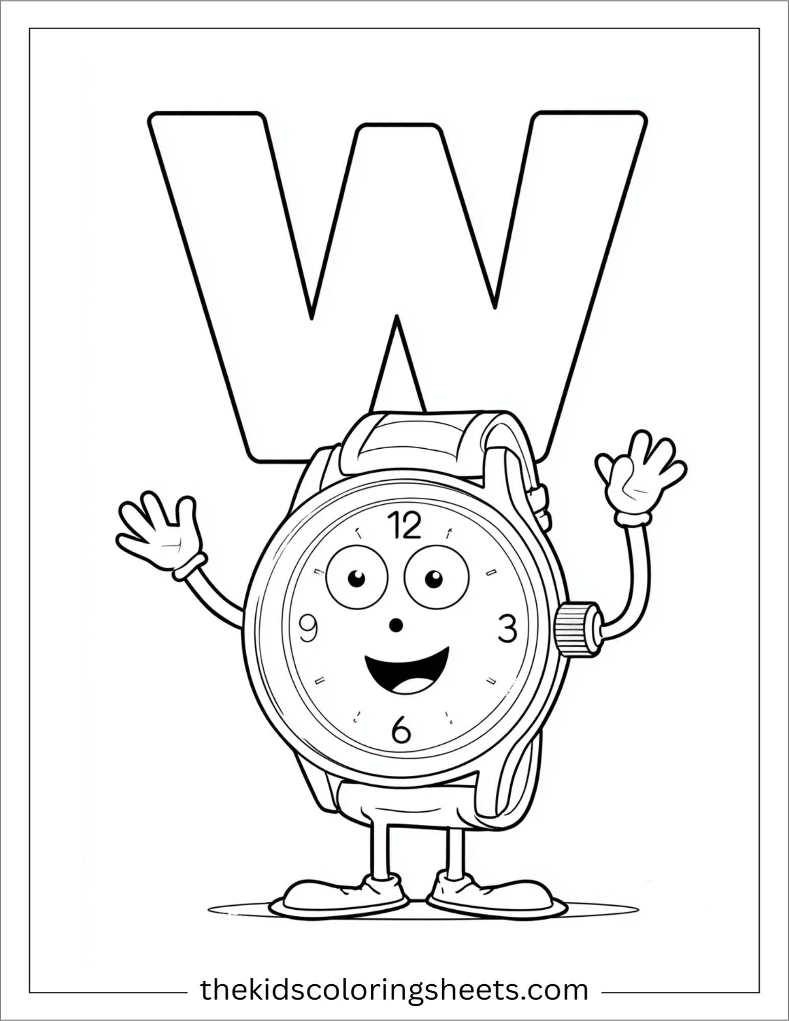 alphabet W watch coloring page