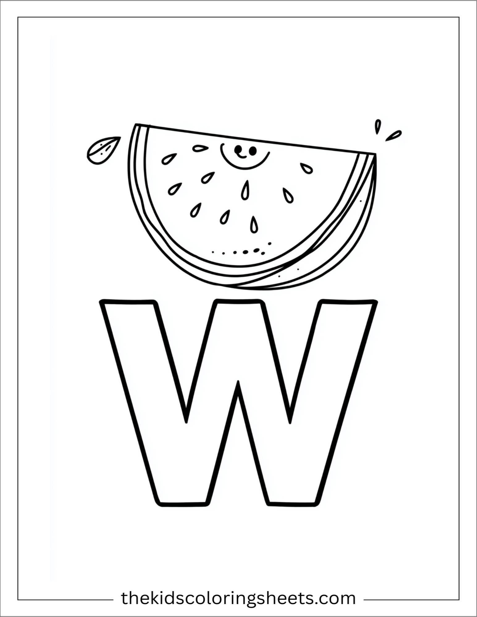 alphabet W watermelon coloring page